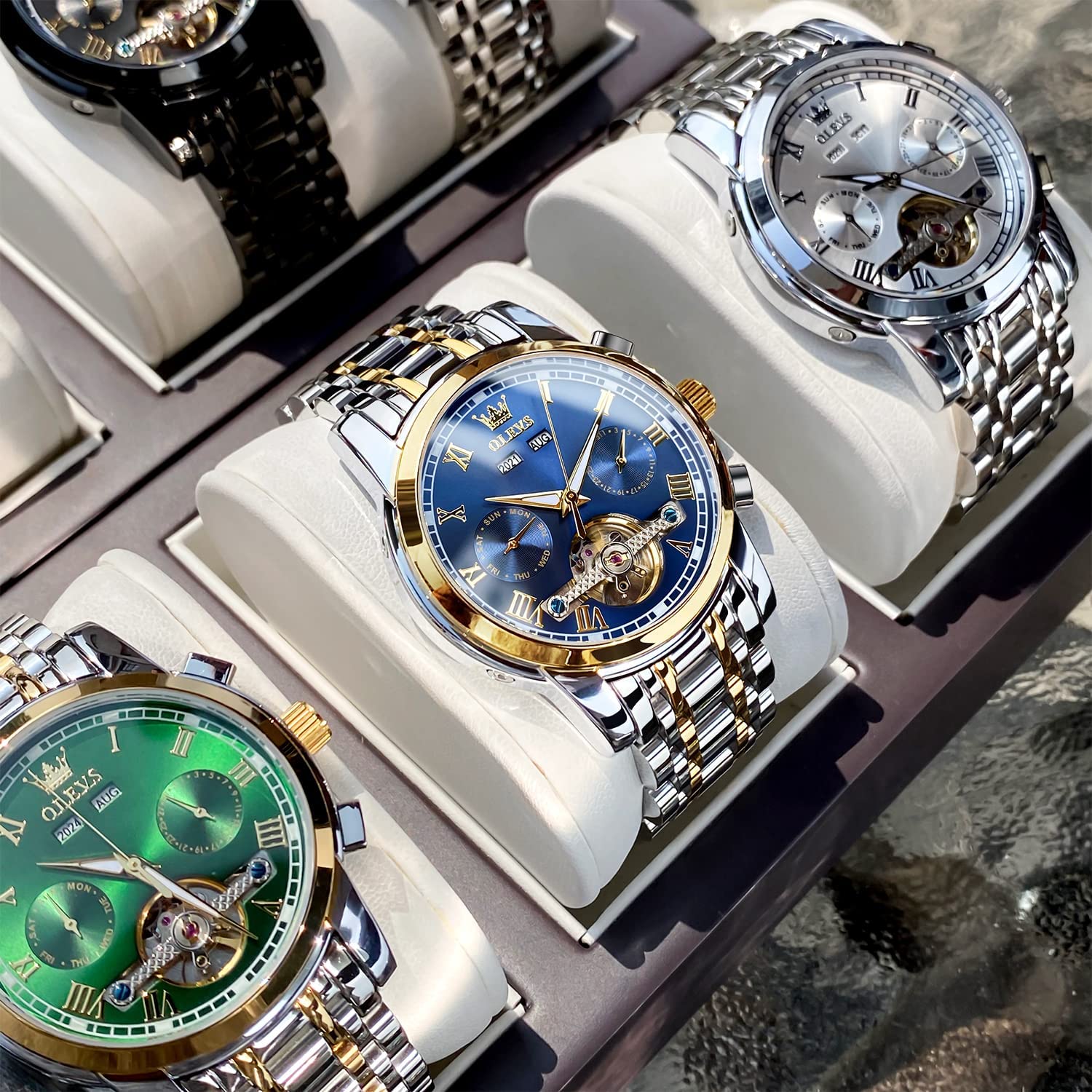 OLEVS Automatic Self-Winding Men's Watch - Stainless Steel Tourbillon Mechanical Watch with Luminous Hands, Waterproof Luxury Dress Wristwatch for Business, Formal Events & Daily Wear