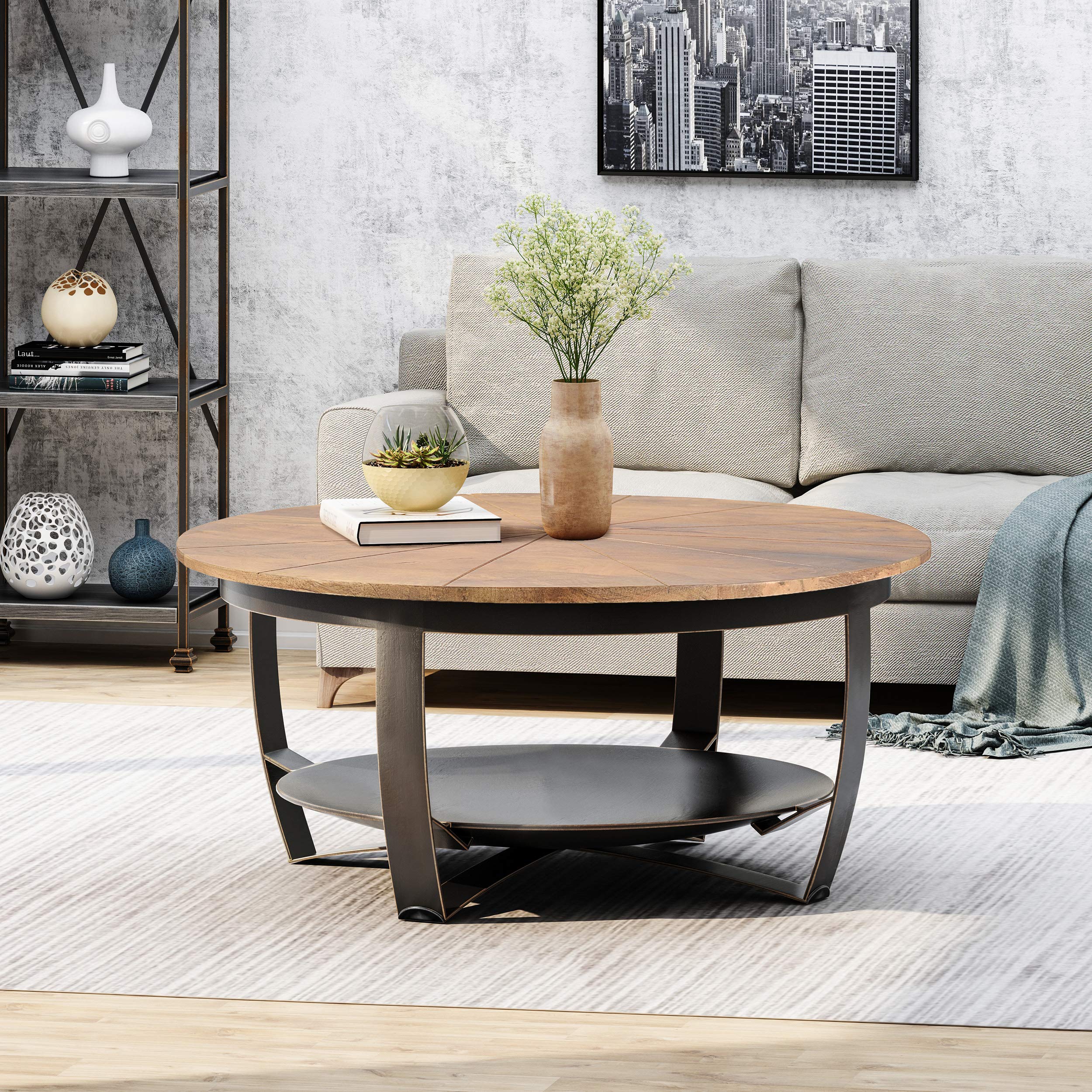 Christopher Knight Home Meroy Coffee Table - Natural & Black Finish - Modern Living Room Furniture for Small Spaces & Apartments