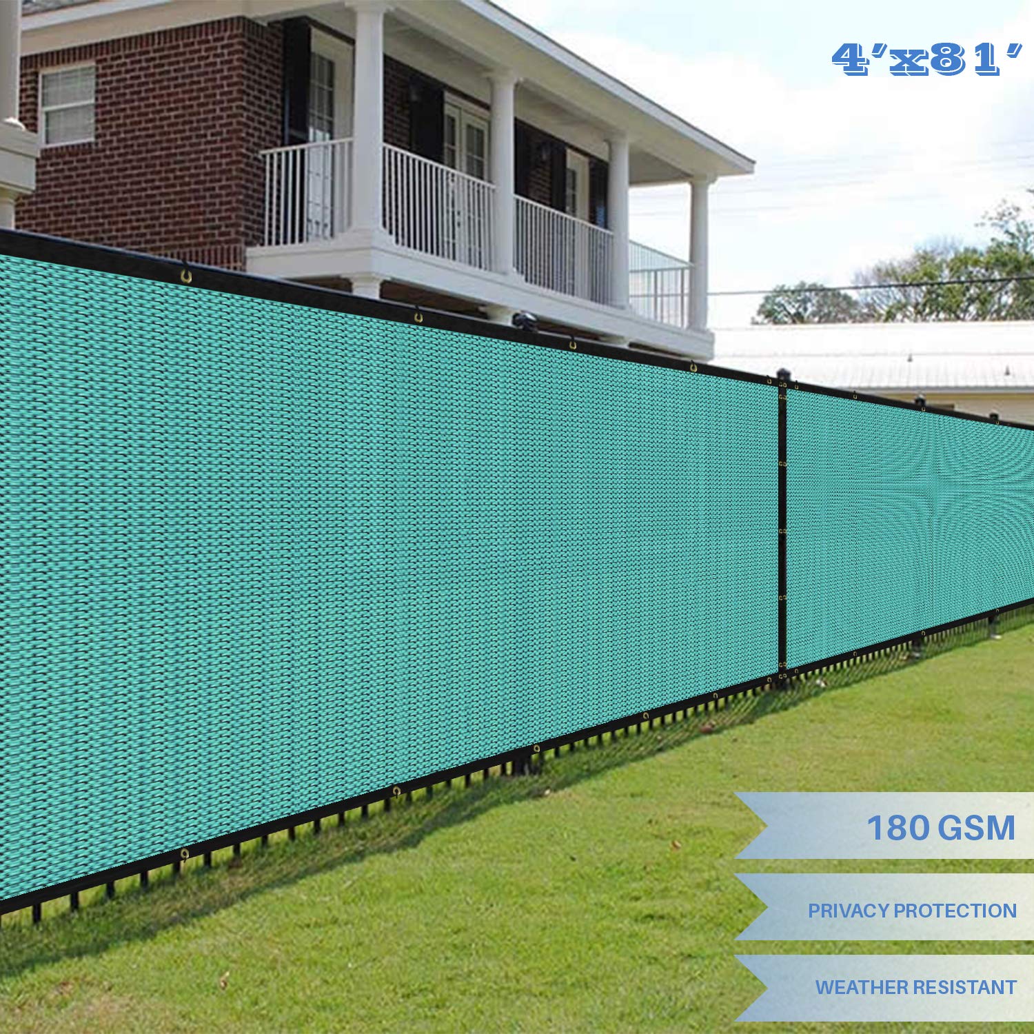 E&K Sunrise 4' x 81' UV Resistant Privacy Fence Screen with Reinforced Grommets - Durable Outdoor Windscreen for Backyard, Garden & Patio Cover - Turquoise Shade Solution for Sun Protection & Privacy | Ideal for Pool Areas, Deck Enclosures, Outdoor Living Spaces, Sports Courts & RV Camping