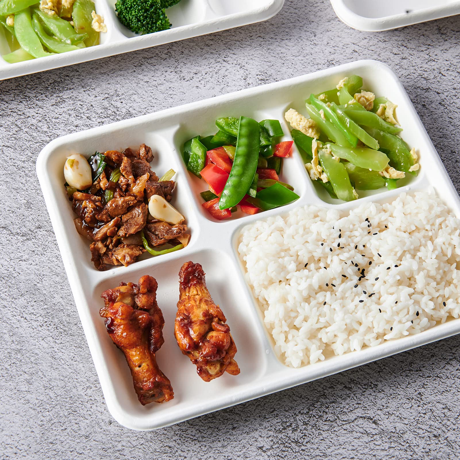 Vplus 500 Pack 5-Compartment Biodegradable Paper Plates - 10.25x8.5 Inch Eco-Friendly Disposable Lunch Trays for School, Party & Buffet - Made from Sustainable Bagasse Fiber - Perfect for Kids Meals, Picnics & Catering Events