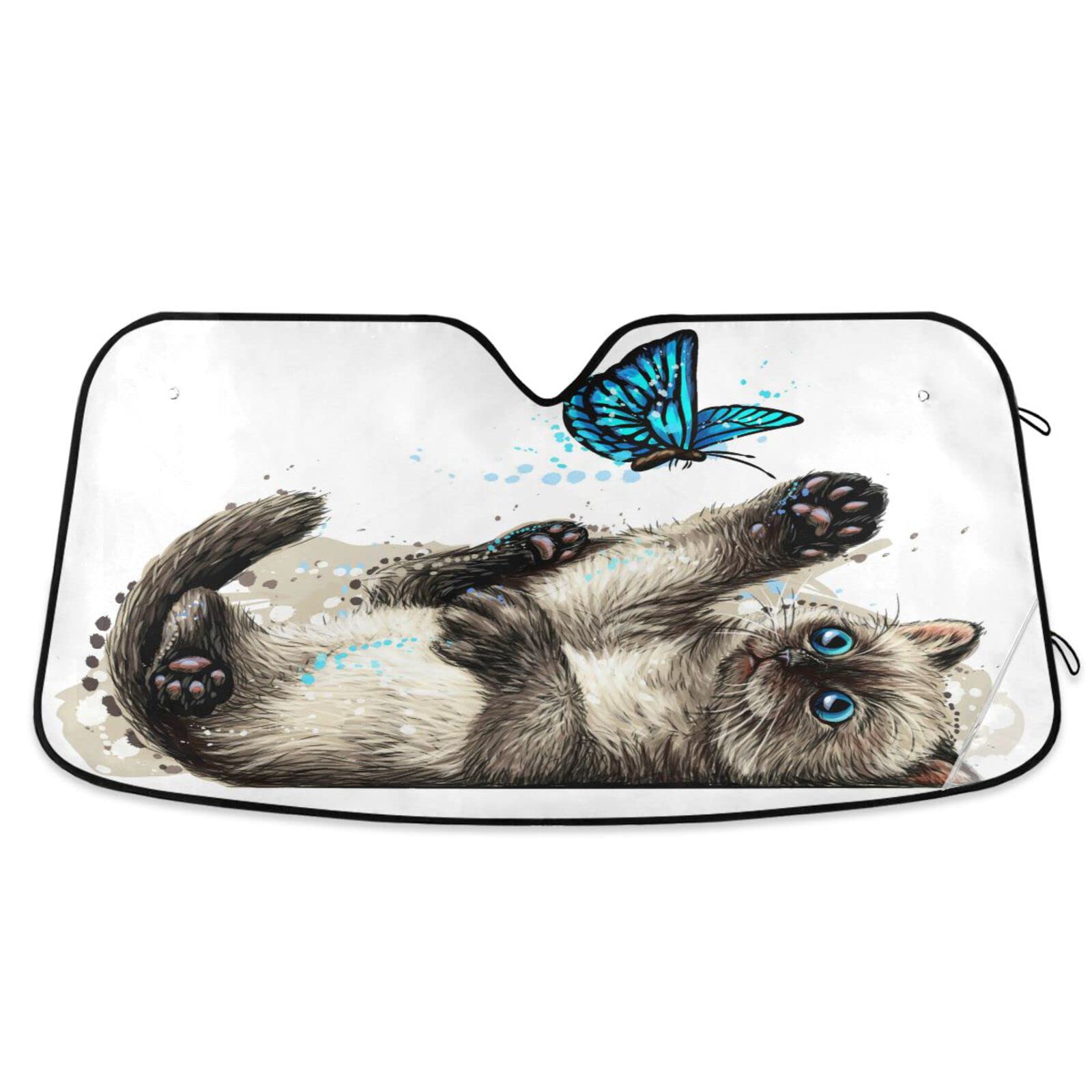 Foldable Blue Butterfly Cat Car Windshield Sun Shade - UV Protection Sun Visor for Automotive Interior | Keep Vehicle Cool in Summer | Perfect for Pet Lovers & Hot Weather Commuting