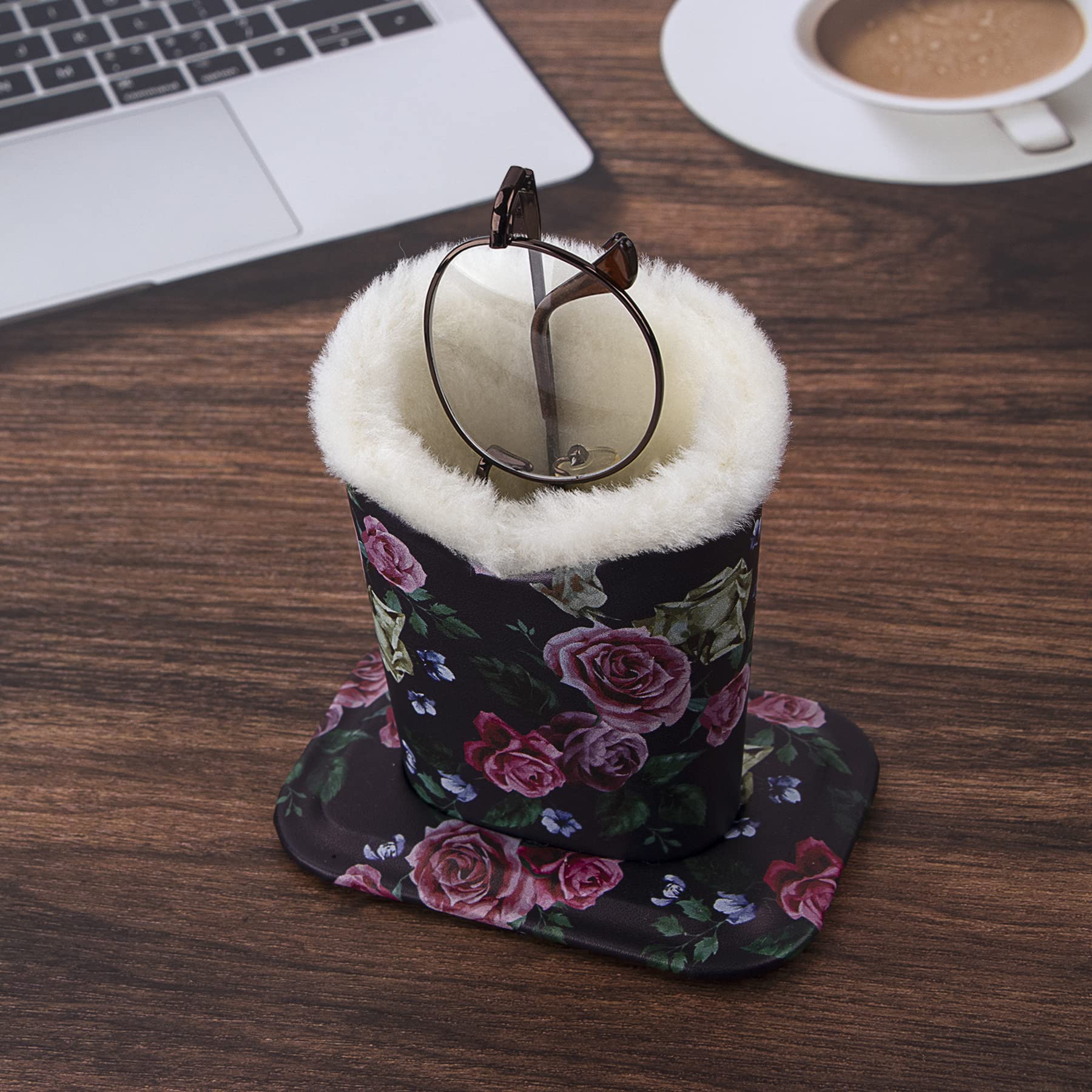 Soft Fluffy Lined Eyeglasses Holder Stand - Protective Desk Organizer for Glasses & Sunglasses | Perfect for Office, Home, and Travel Use