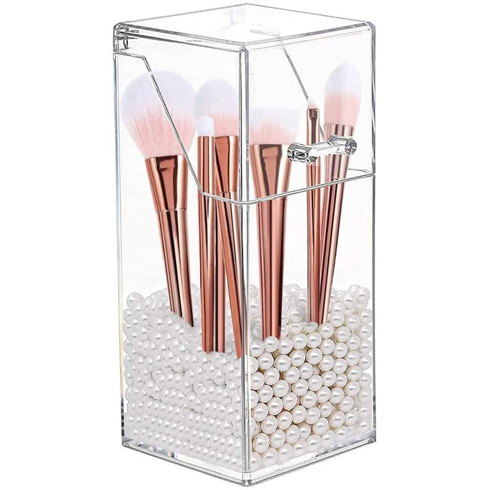 Zerodeko 2-Piece Clear Acrylic Makeup Brush Holder with Lid - Waterproof Cosmetic Organizer for Brushes, Pens & Desk Accessories - Perfect for Vanity, Bathroom & Office Organization