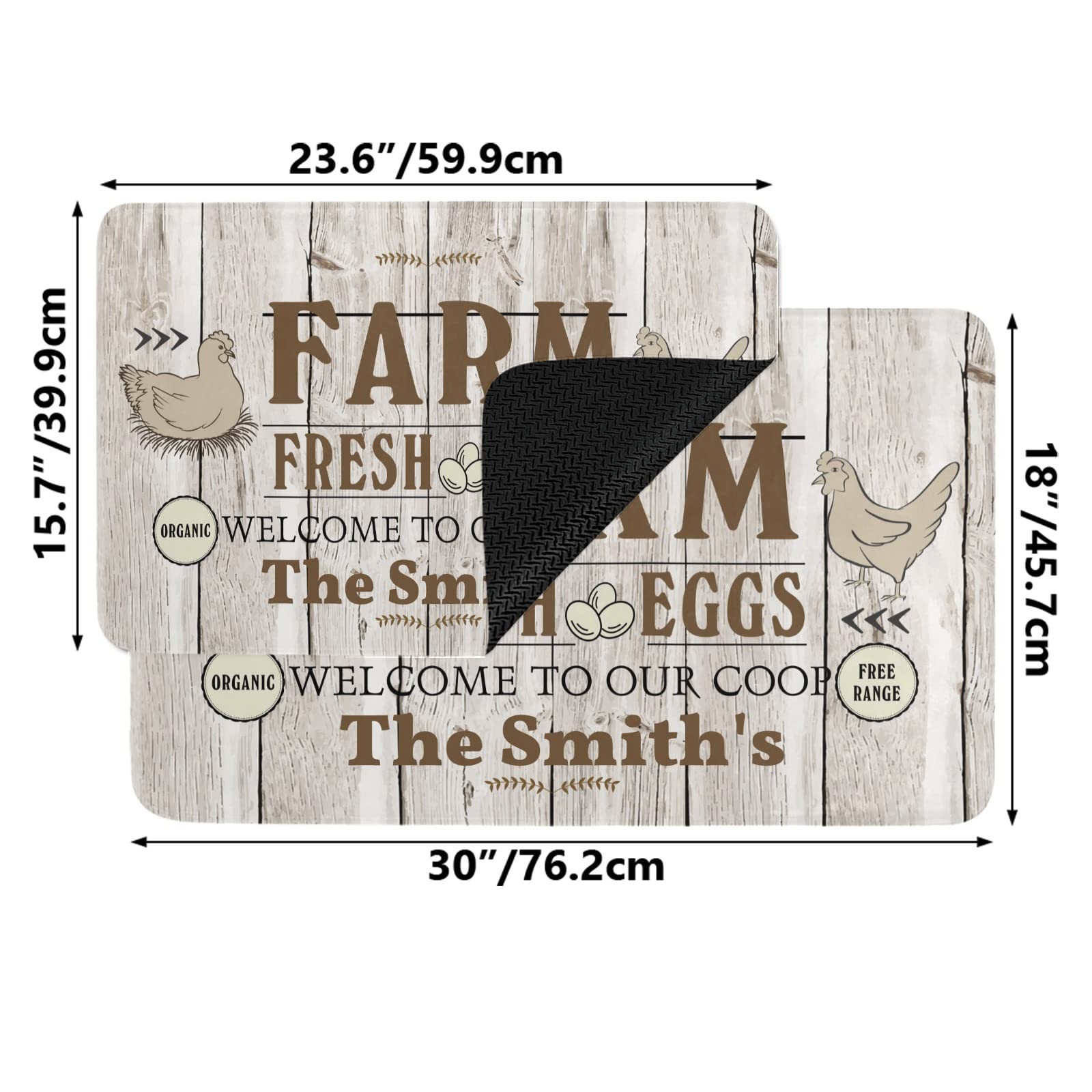 Personalized Deven Farm Chick Doormat - 18x30 Inch Non-Slip Indoor/Outdoor Entrance Rug for Front Door, Kitchen & Patio - Farmhouse Decor Gift Idea