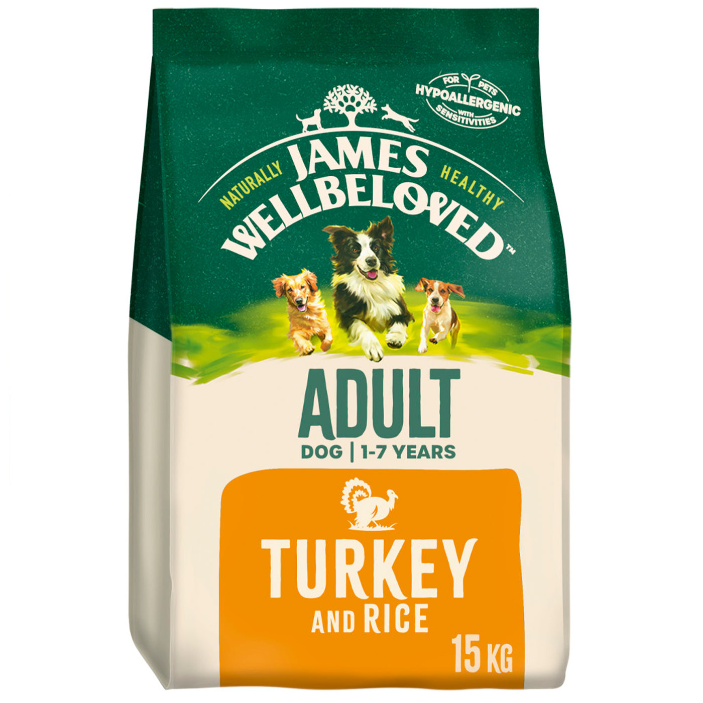 James Wellbeloved Turkey & Rice Adult Dog Food 15KG - Premium Natural Dry Dog Food for Adult Dogs - High Protein, Grain-Free Nutrition for Healthy Skin & Coat - Ideal for Daily Feeding & Active Lifestyles