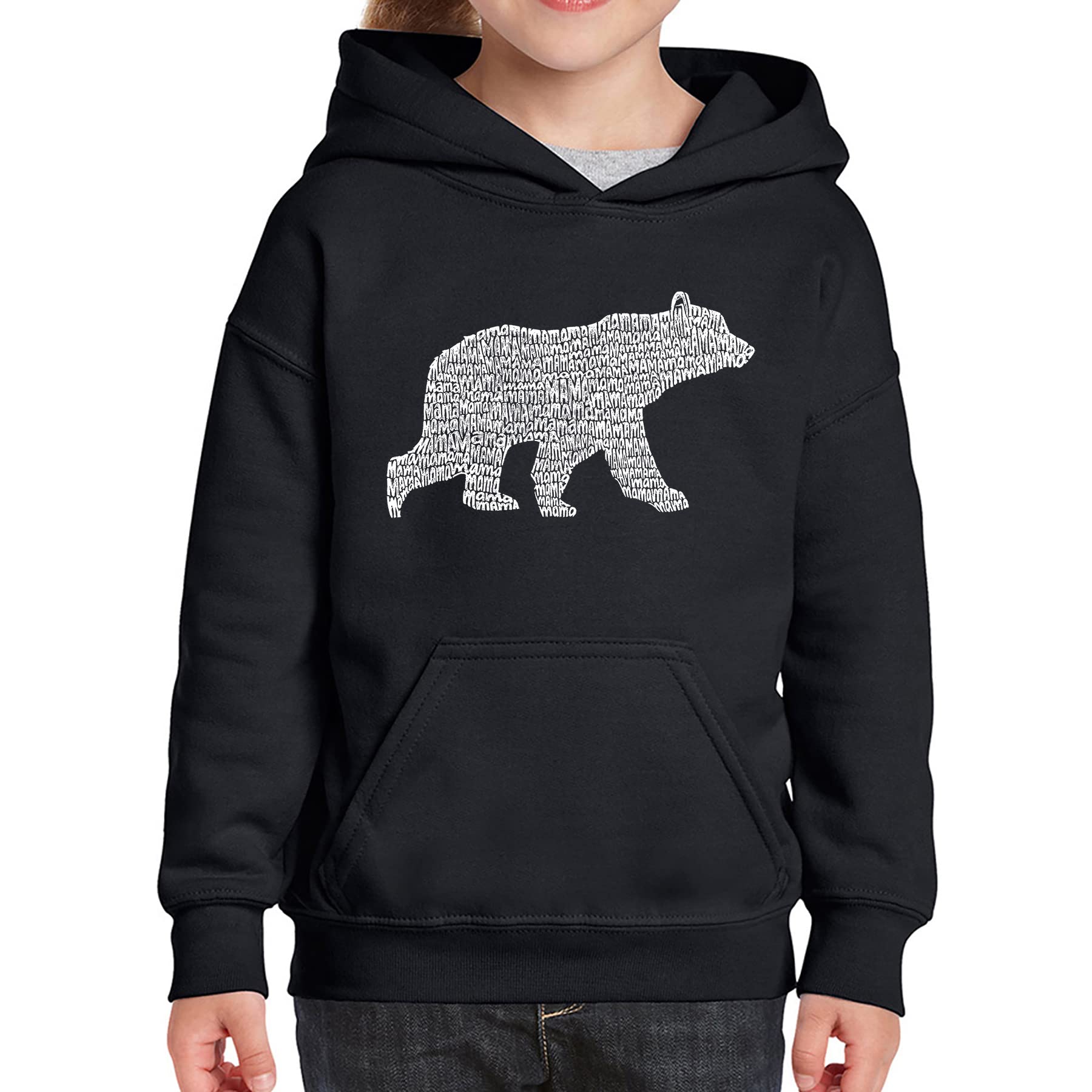 LA Pop Art Girl's Word Art Hooded Sweatshirt - Mama Bear Graphic Pullover | Trendy Women's Streetwear Fashion | Perfect for Casual Outings, Mother-Daughter Matching Outfits & Gift Giving