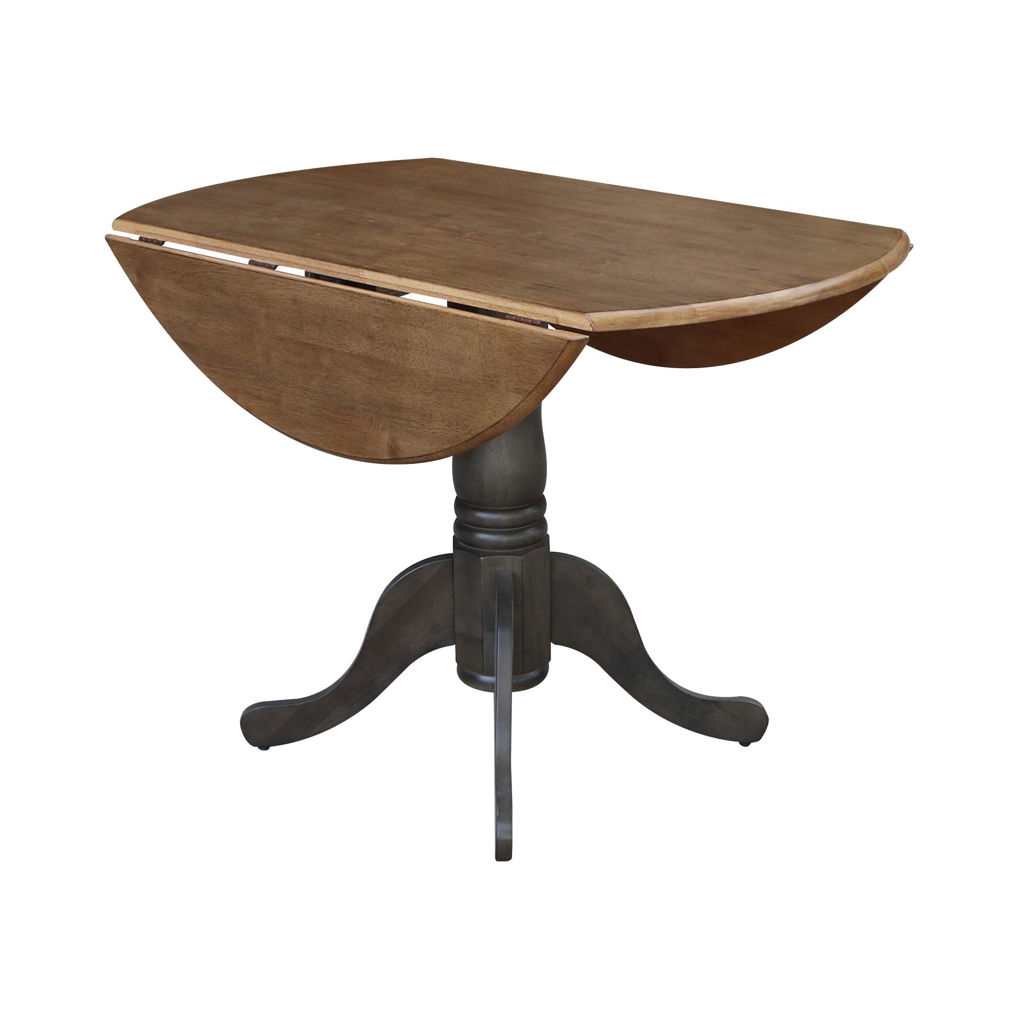42 Inch Dual Drop Leaf Dining Table - Solid Hickory & Washed Coal Finish - Expandable Space-Saving Design for Small Kitchens, Apartments, and Dining Rooms