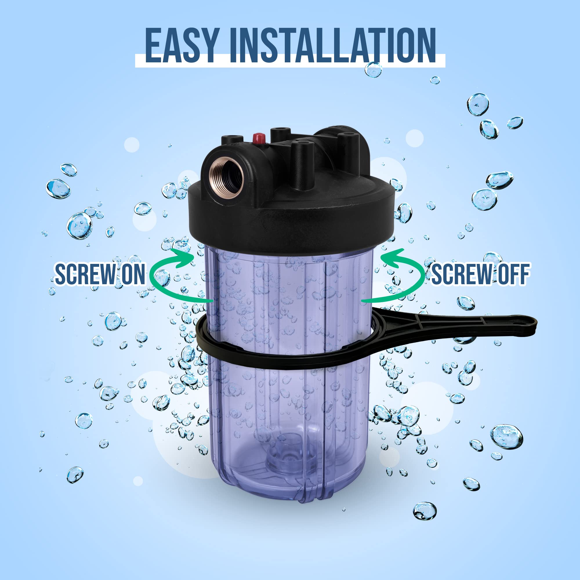 10 x 4.5-Inch Whole House Water Filtration System - High Capacity Transparent Filter with Pressure Relief Button, 1