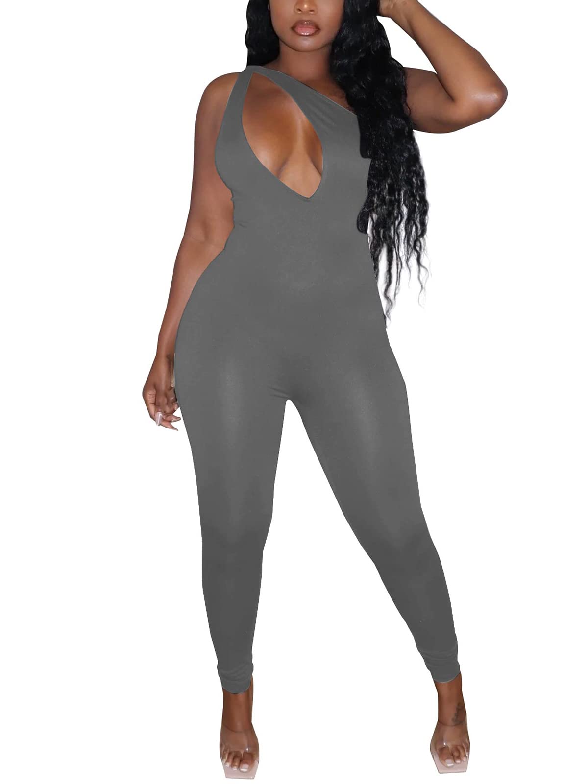Women's Sleeveless Leopard Print Jumpsuit - Cut Out Design Skinny Long Pants Romper for Clubwear, Night Out, and Party Outfits