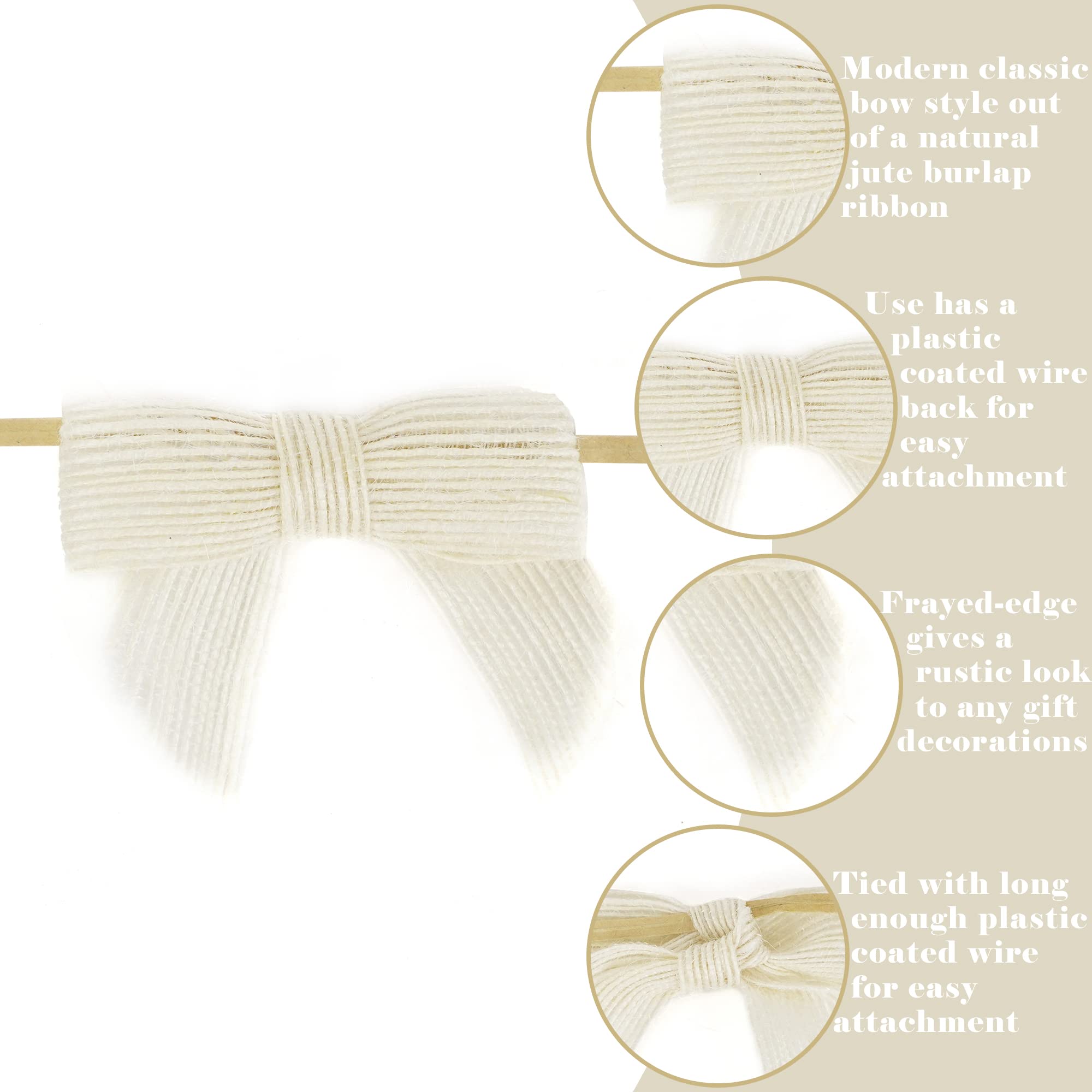 Premade 3 Inch Ivory Burlap Bows for Wedding Decor, Gift Wrapping, Treat Bags & Crafts - Rustic Jute Bows with Twist Tie for Wreaths, Cake Pops & Party Decorations (12 Count) - Perfect for Rustic Weddings, Baby Showers & DIY Projects