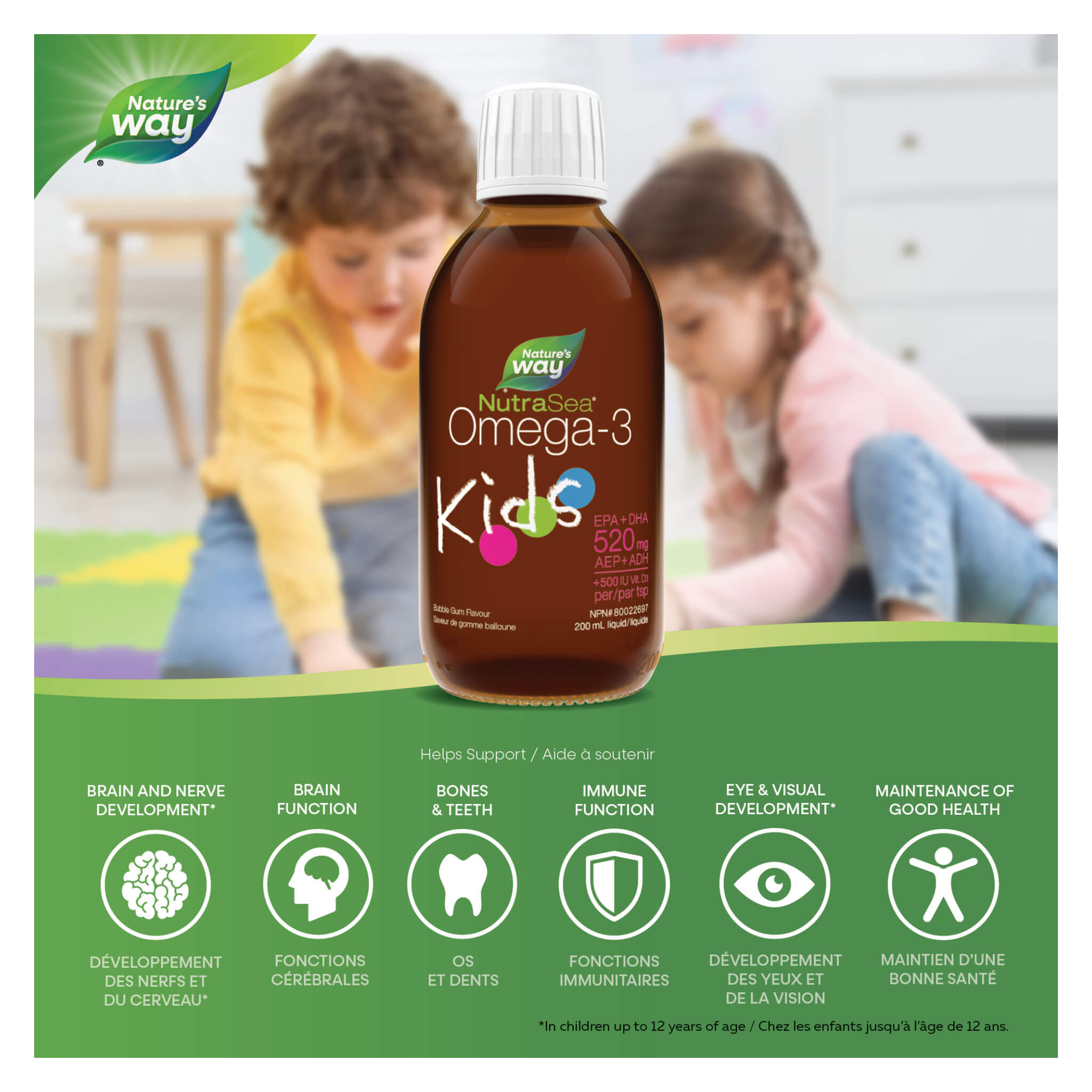 NutraSea Kids Omega-3 Supplement - Bubble Gum Flavor - Supports Brain & Eye Development - Ideal for Picky Eaters & Healthy Growth