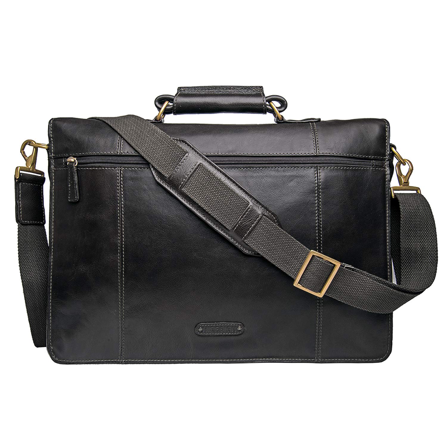 HIDESIGN Genuine Leather Laptop Briefcase for Men - Professional Business Messenger Bag - Fits 15.6 Inch Laptop - Perfect for Office, Work, Travel & Business Meetings (Black)