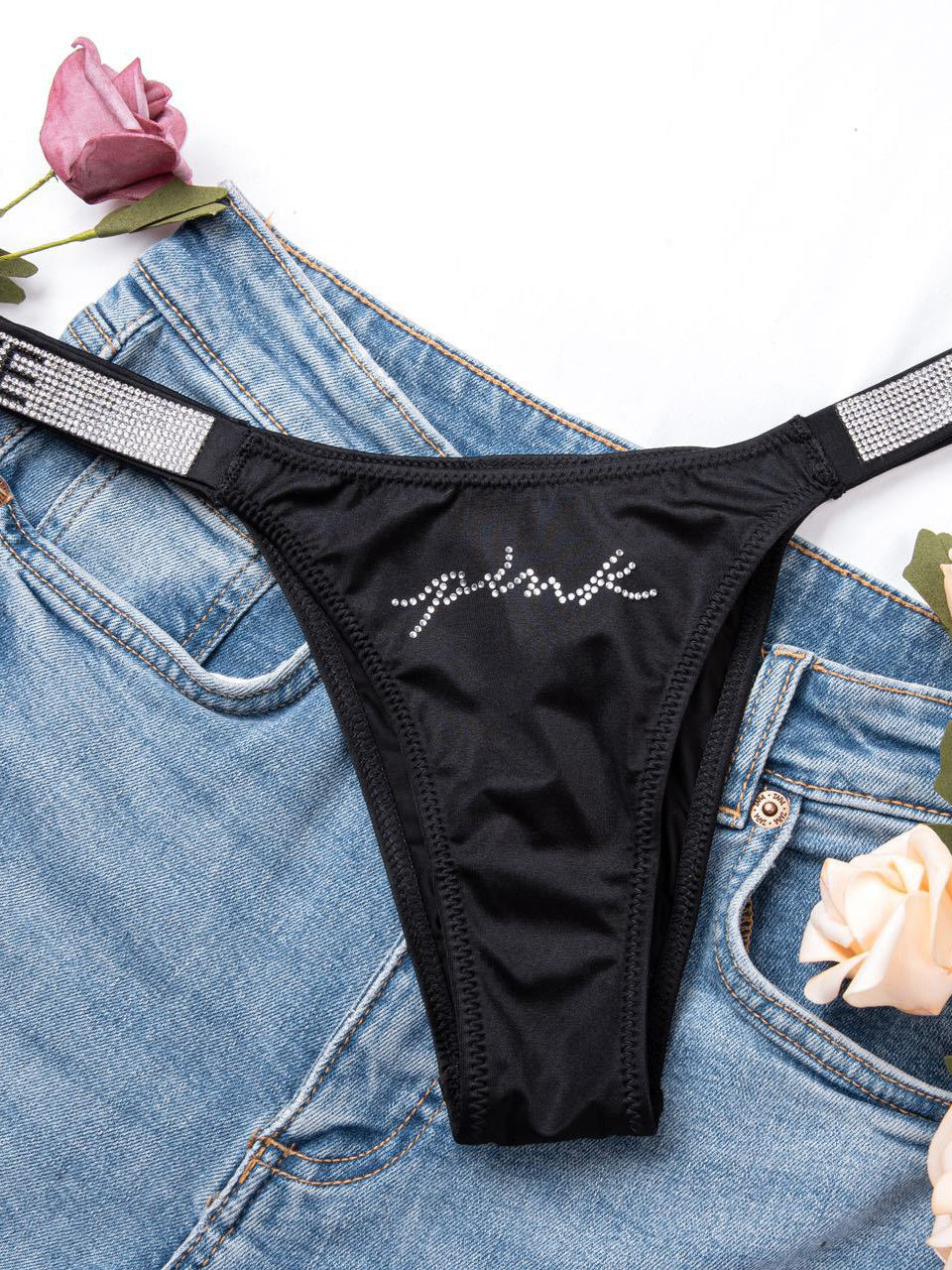 ZASUWA Women's V Back Sparkling Diamond Panties - Sexy Lingerie for Special Occasions & Romantic Nights