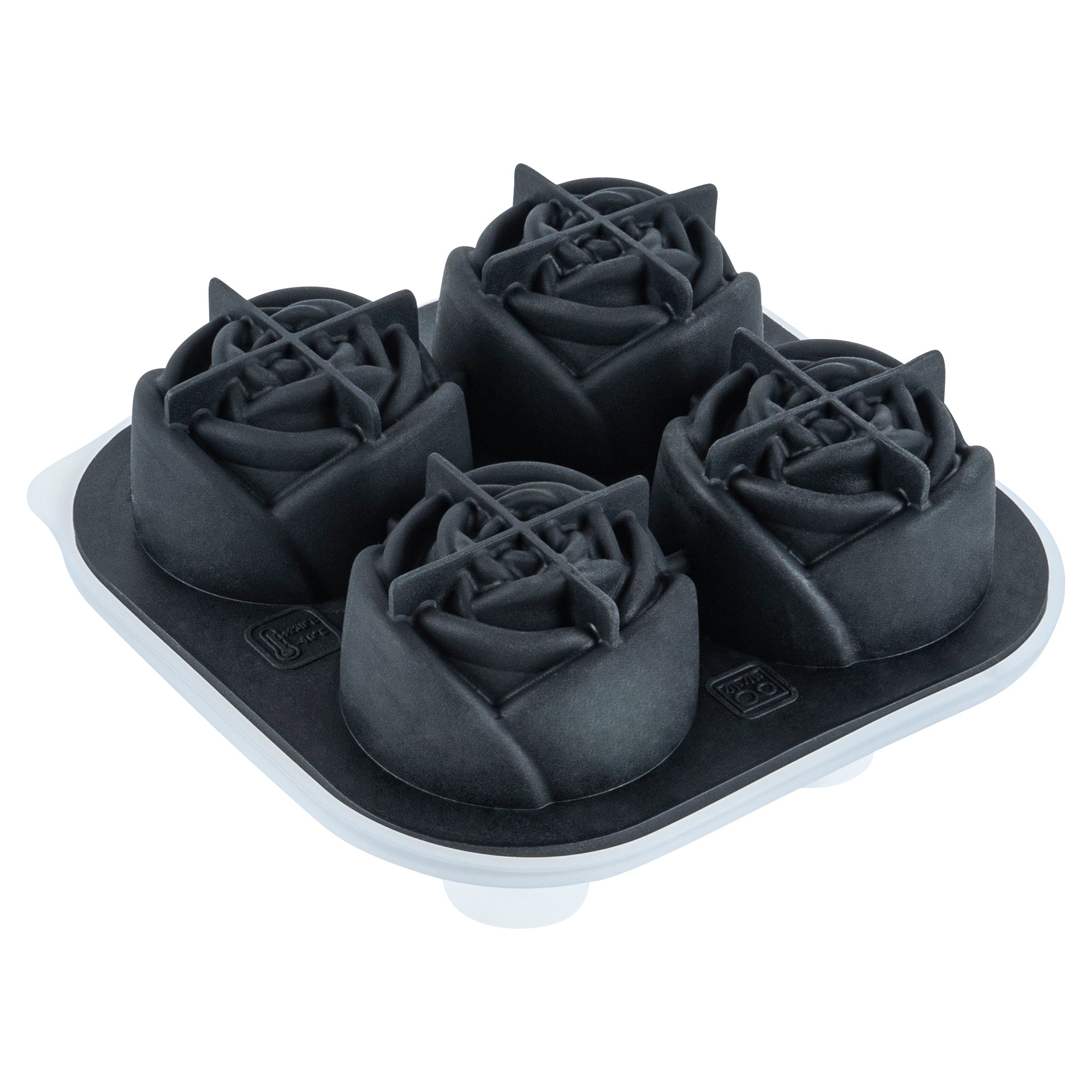 Premium Black Silicone Ice Cube Tray - 2 Rose & 4 Compartment Molds (1 Count) for Cocktails, Whiskey & Elegant Drink Presentation