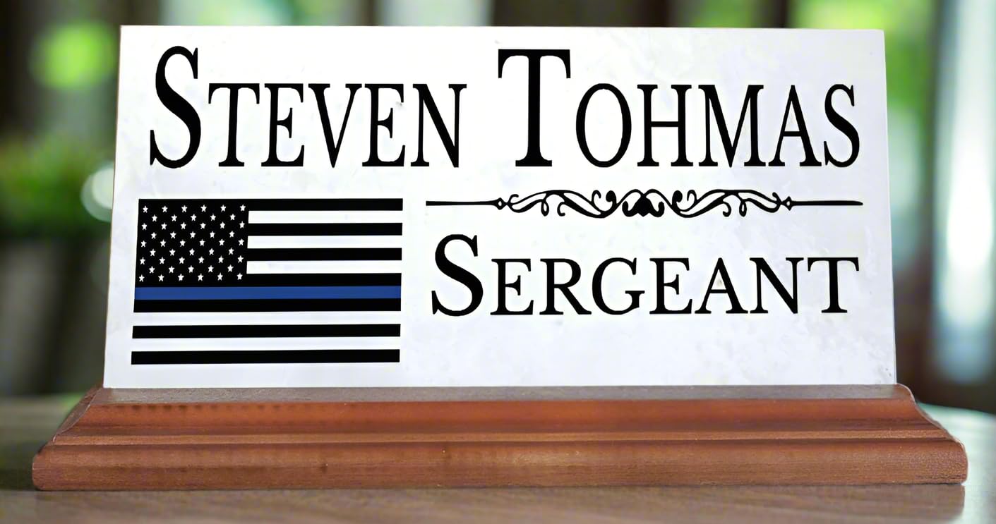 Custom Personalized Police Officer Name Plate - Engraved Law Enforcement Desk Nameplate Gift for Men & Women - Solid Marble Office Decor for Desk or Shelf - Perfect for Retirement, Promotion & Appreciation Gifts