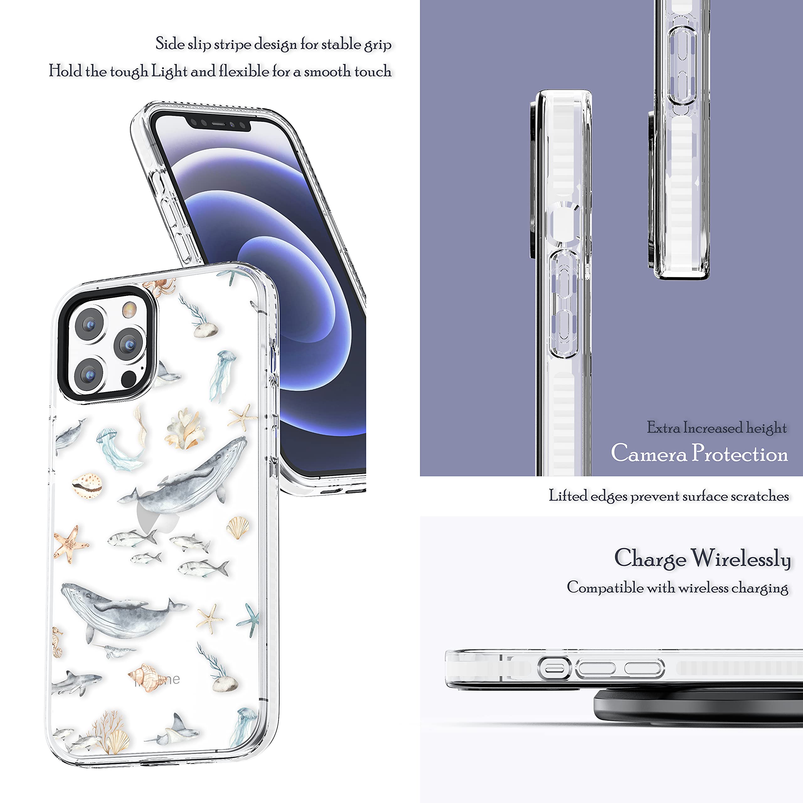 **Cute Blue Sea World Ocean Whale Dolphin Fish Soft Protective Case for iPhone 13 Pro Max 6.7 inch – Funny Design for Girls & Women – Perfect for Beach Trips & Summer Adventures**