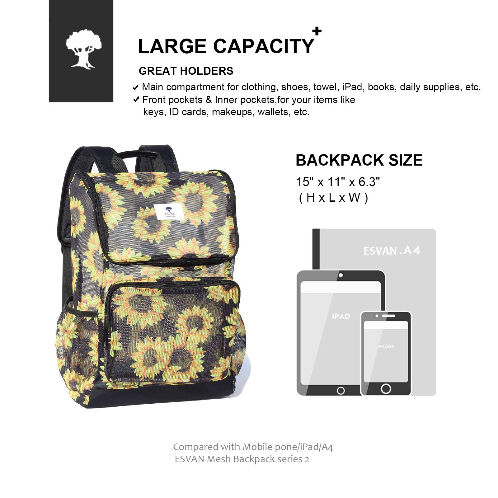 ESVAN Clear Mesh Backpack - Transparent See-Through Bag for Travel, Beach, Gym | Unisex Waterproof Lightweight Daypack for Men & Women | Perfect for Concerts, Festivals & Stadium Events