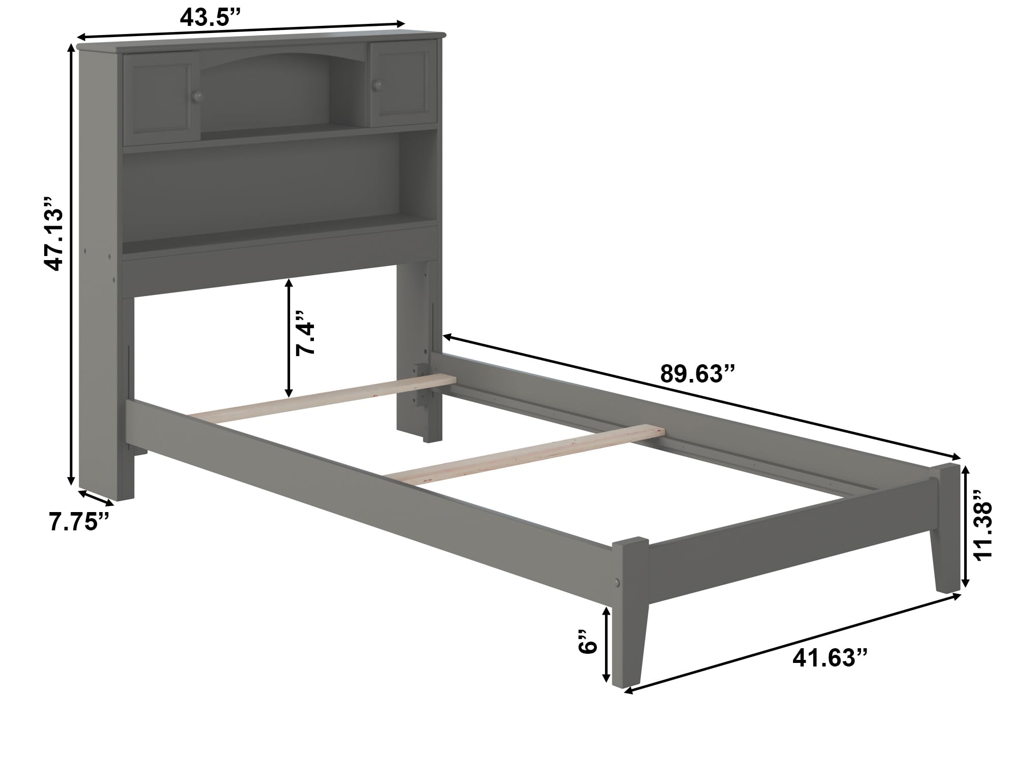 AFI Newport Twin XL Size Bed Frame with USB Charging Station, Grey - Perfect for Small Spaces, Dorms, and Guest Rooms
