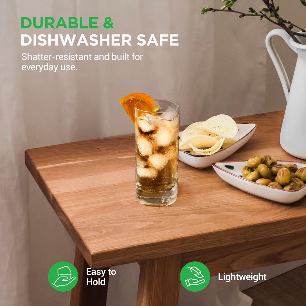 Premium Clear Highball Drinking Glasses - 16oz Crystal Clear Bar Glasses for Cocktails, Whiskey, Iced Tea & More - Perfect for Home Bars, Parties & Restaurants
