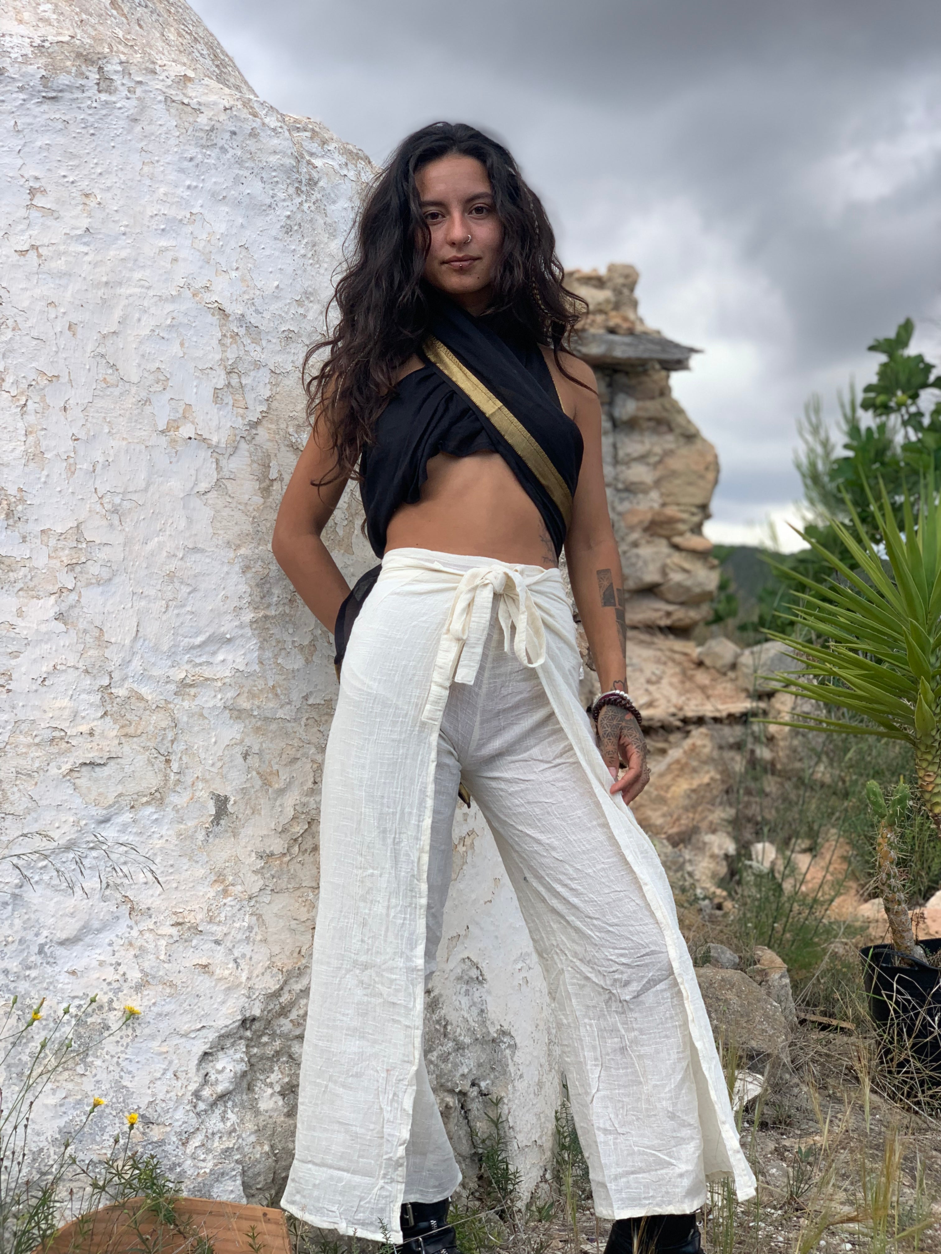 Soft Off-White Thai Wrap Pants - Comfortable & Stylish Yoga, Beach, and Lounge Wear for Women