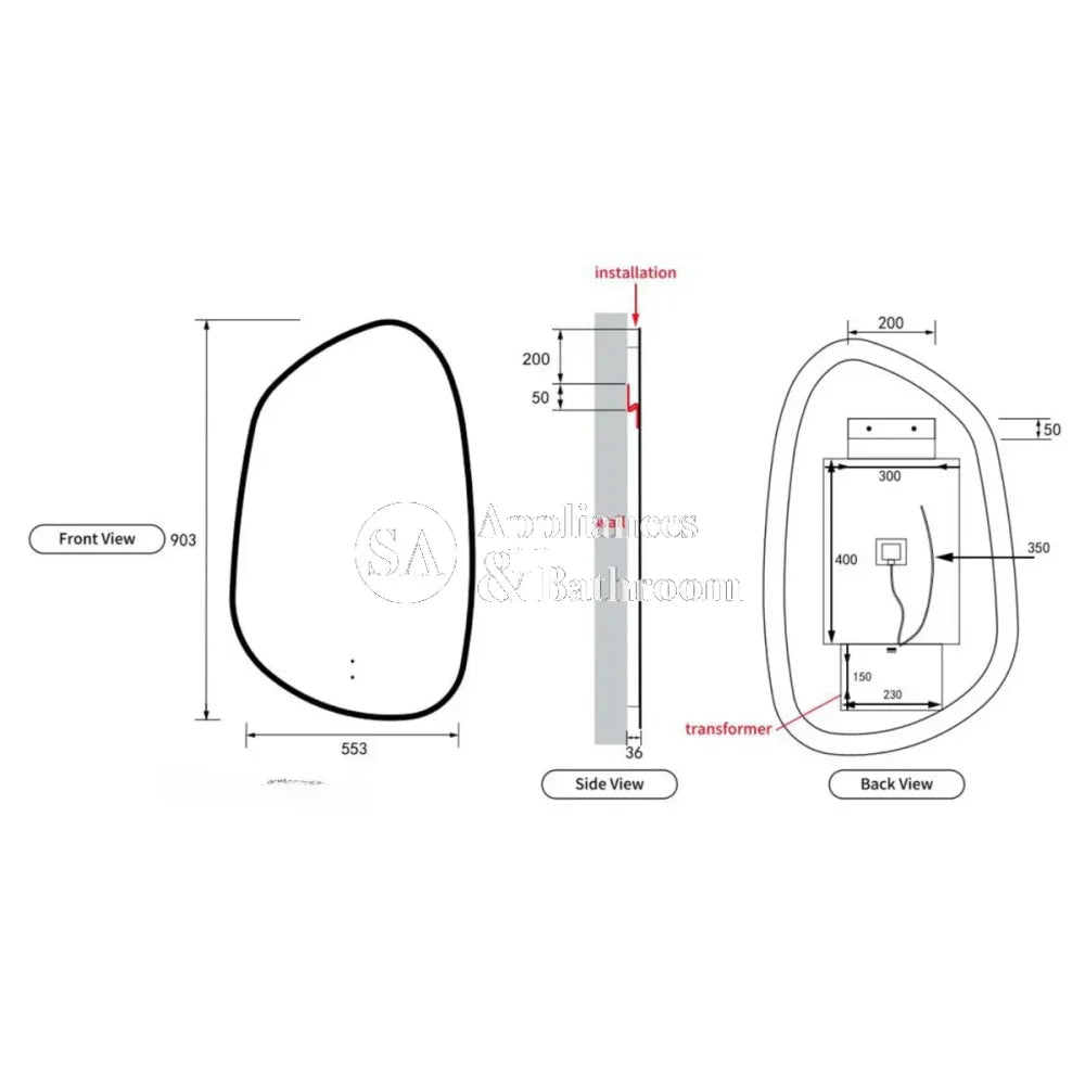 Aulic Tarcoola Modern Asymmetric LED Bathroom Mirror with Brushed Nickel Frame - 550 x 900mm (LMTAR 550 BN) - Perfect for Vanity, Makeup & Modern Bathroom Decor