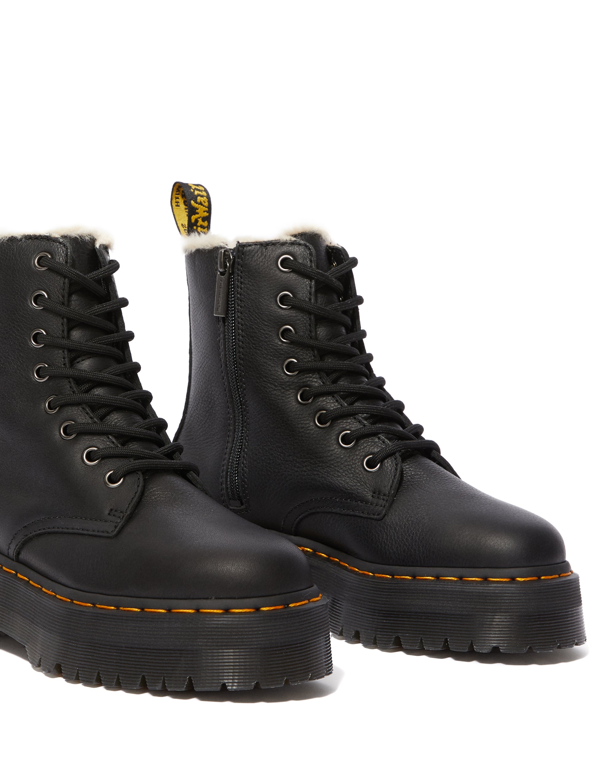 Dr. Martens Jadon Fur Lined Black Pisa Platform Boots - Women's Winter Fashion Shoes for Cold Weather & Street Style Outfits
