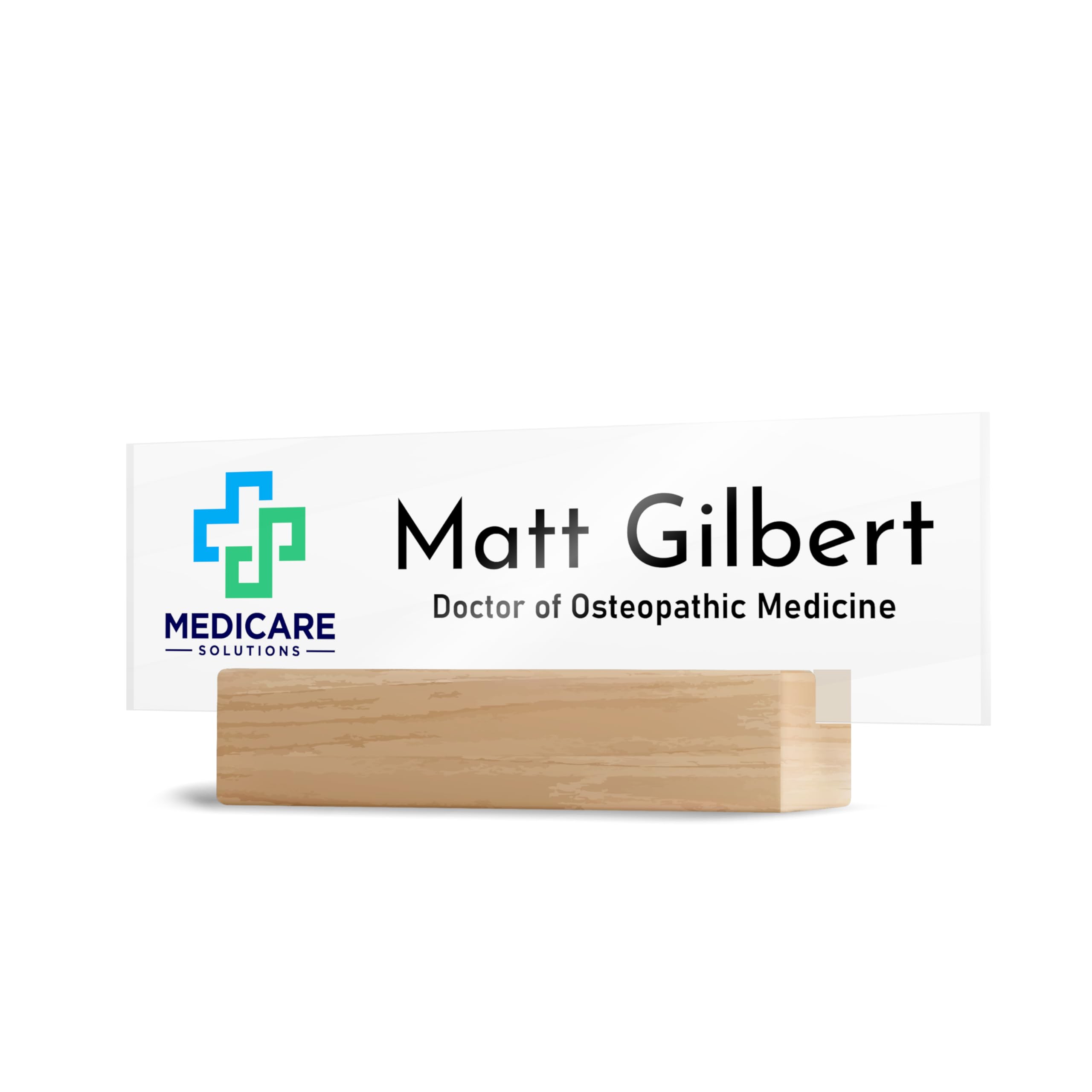 Custom Business Logo Desk Name Plate with Wooden Base - 28 Background Options - Personalized Office Name Sign for Desk Decor, Teacher Appreciation Gift, Corporate Gift & Home Office Accessory (Perfect for Professional Workspaces, Graduation Gifts & Reception Desks)