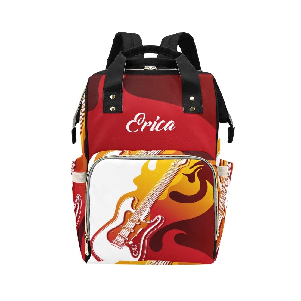 Custom Personalized Electric Guitar Fire Diaper Bag - Waterproof Nursing Tote Backpack for Moms, Travel & Outdoor Baby Essentials (Perfect for Daycare, Beach Trips & Family Outings)