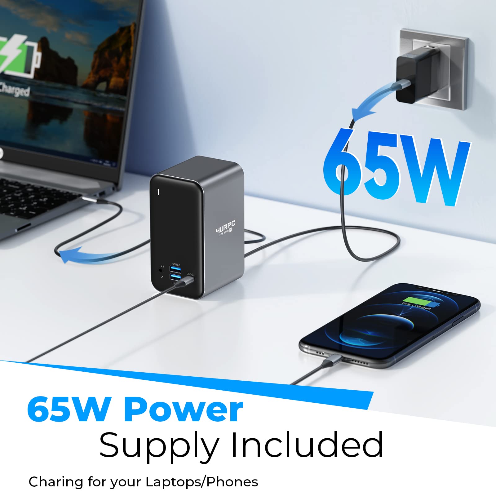 USB C Docking Station Dual Monitor with 2 HDMI Ports, VGA, 65W PD, 6 USB Ports, Ethernet, SD/TF Card Reader, Audio/Mic - Compatible with Windows & ChromeOS Laptops | Perfect for Home Office, Remote Work & Multi-Screen Productivity