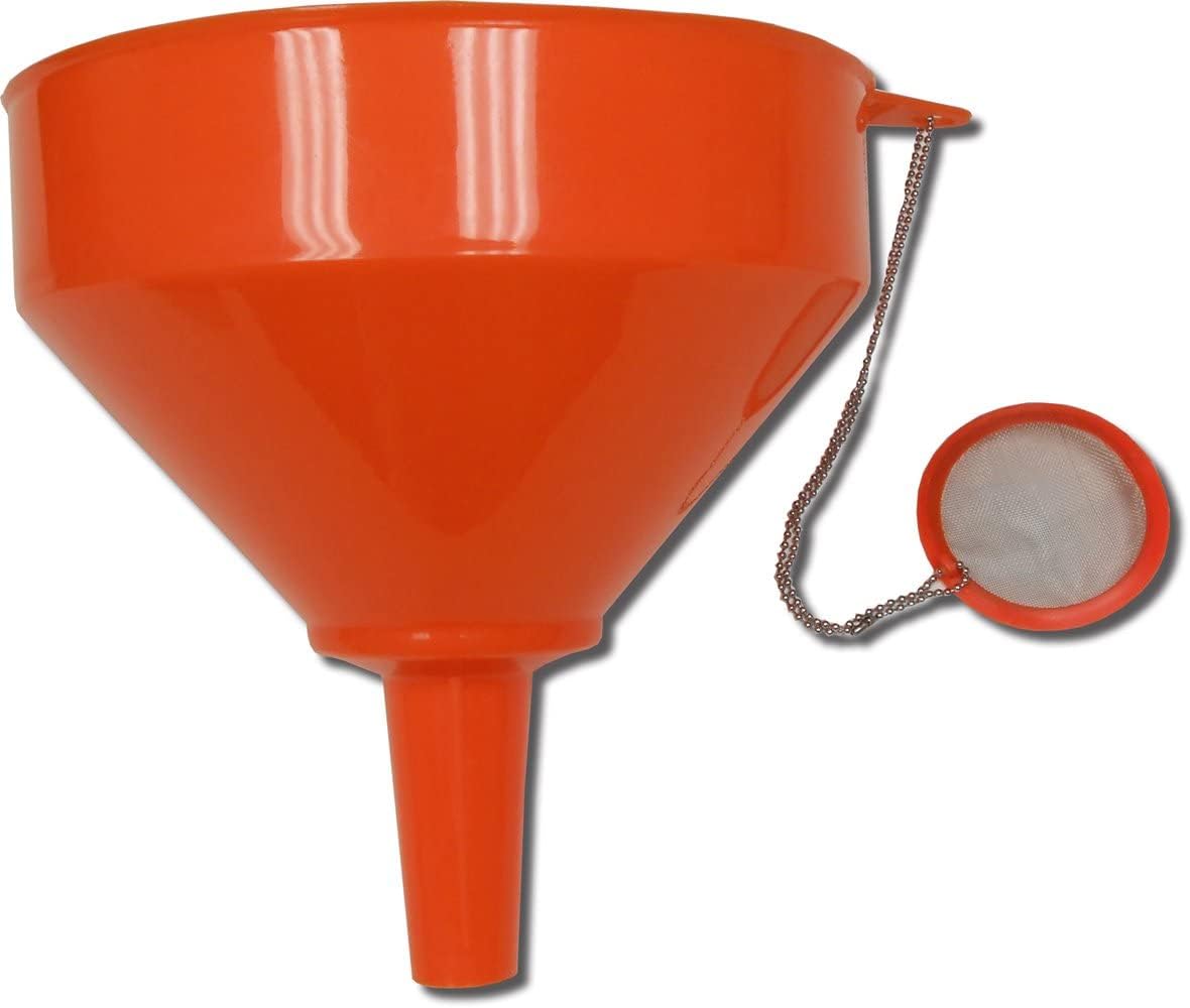 King Kooker 8-Inch Plastic Cooking Oil Funnel with Reusable Stainless Steel Mesh Filter - Durable Kitchen Funnel for Pouring Oil, Liquids, and Sauces - Perfect for Deep Frying, Baking, and Grilling