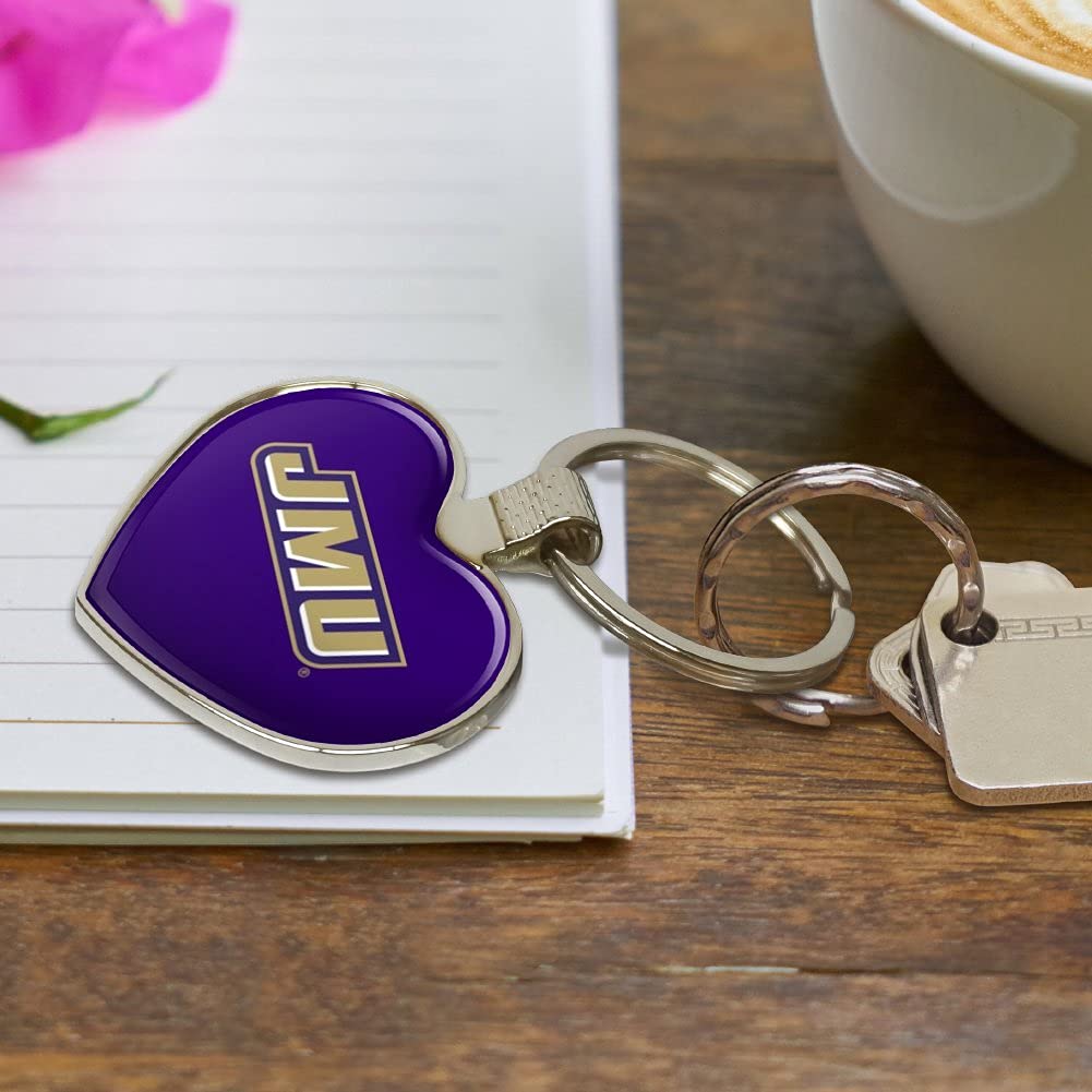 JMU Dukes Logo Heart-Shaped Metal Keychain - Perfect for James Madison University Fans, Gifts & School Spirit Accessories - Ideal for Keys, Backpacks & Gameday Gear