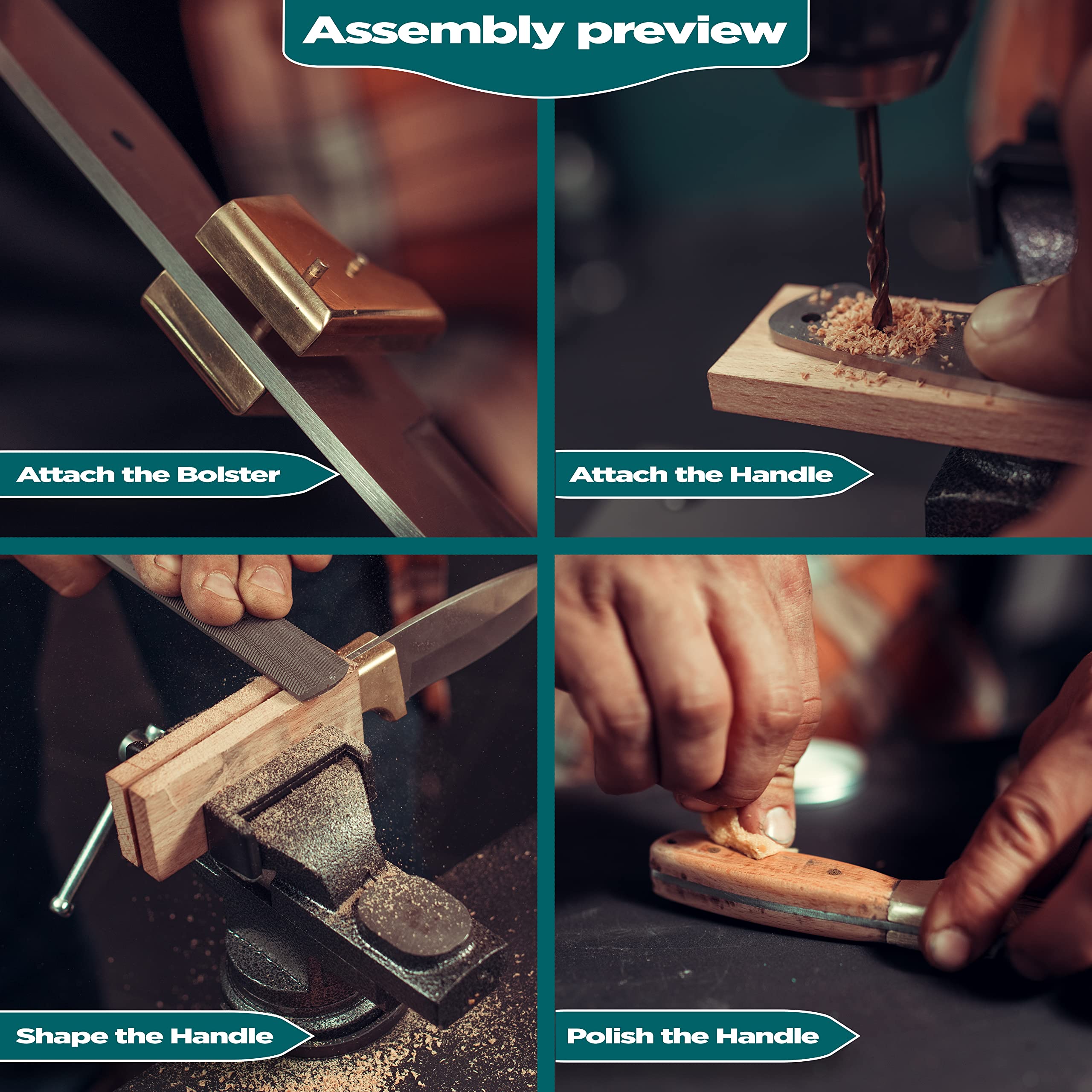 Professional Knife Making Kit for Beginners - Complete DIY Tool Set with Stainless Steel Bushcraft Blade & Step-by-Step Guide | Perfect Gift for Men, Husband, Boyfriend, Dad | Woodworking, Survival Skills & Outdoor Hobby Projects
