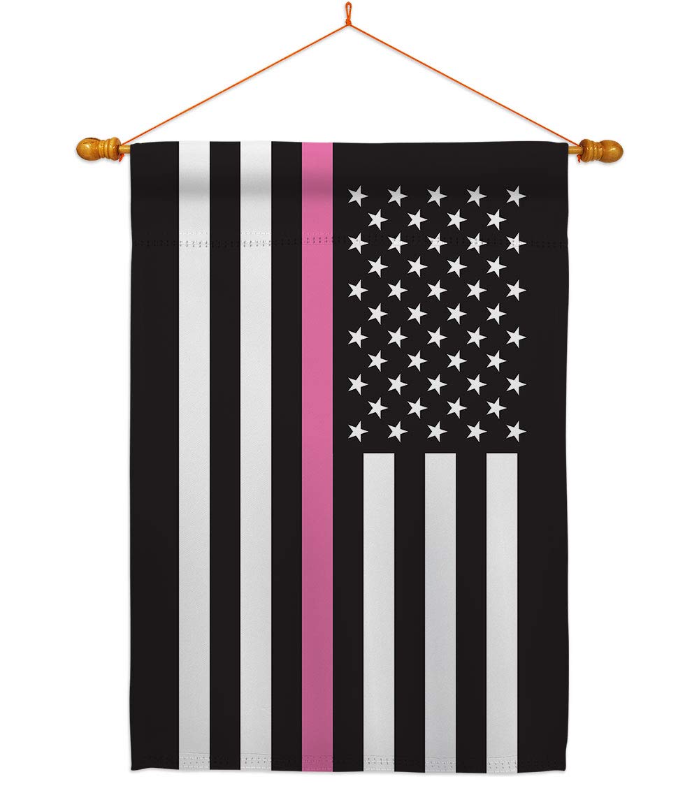 Thin Pink Line House Flag - Double-Sided 28x40 Inch US-Made Garden & Yard Banner with Dowel Set - Breast Cancer Awareness, Autism Support, BLM Ribbon - Inspirational Gift for Survivors & Prevention Advocates (Perfect for Front Porch, Patio, or Memorial Displays)
