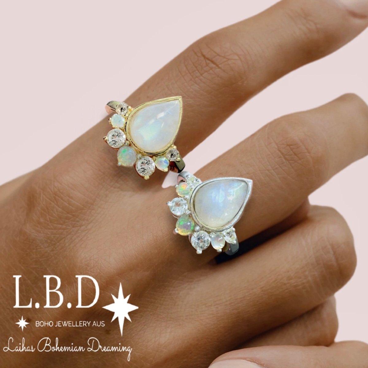 Laihas Premium Ballerina Topaz Opal Moonstone Ring - Elegant Gemstone Jewelry for Women, Perfect for Weddings, Parties & Special Occasions