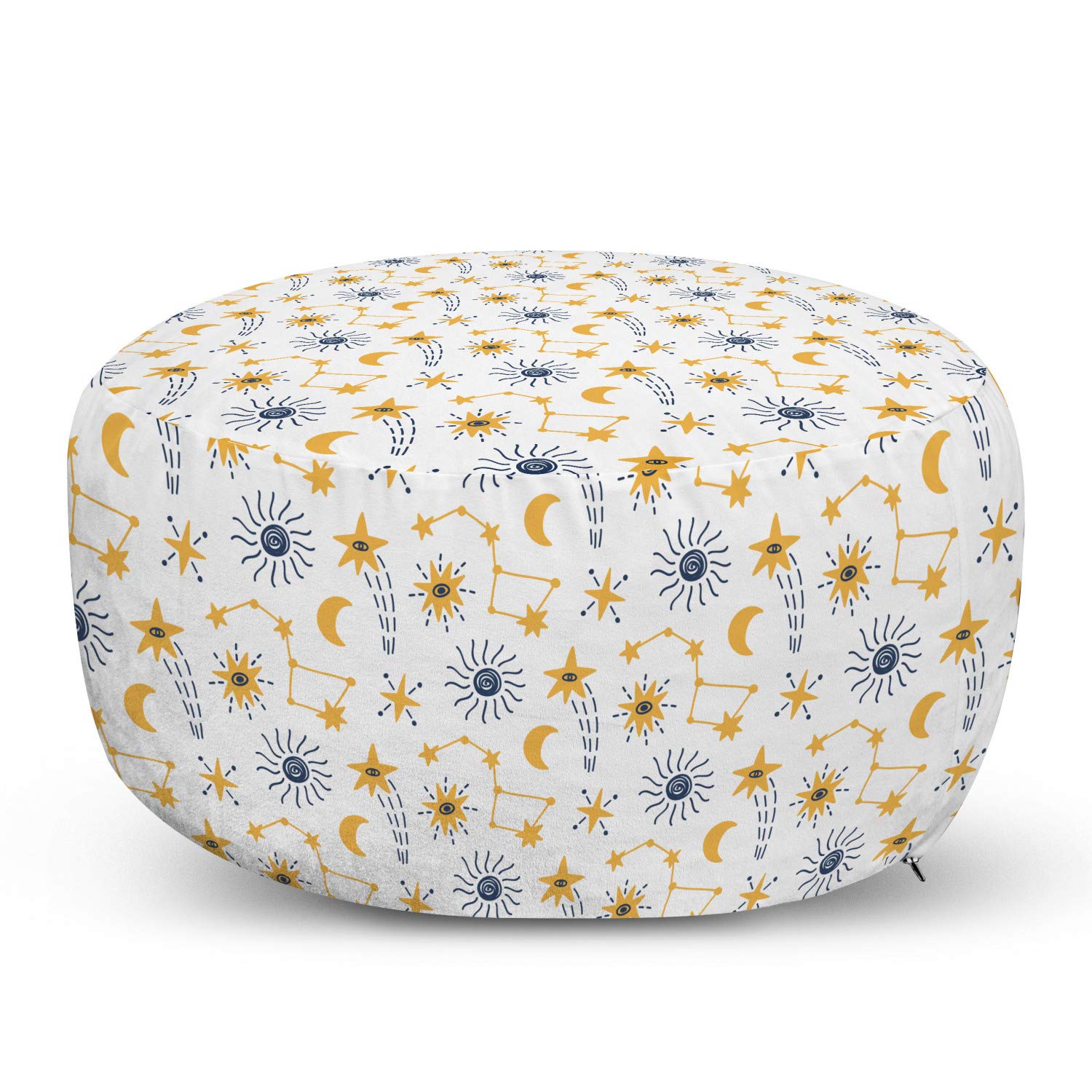 Ambesonne Cartoon Ottoman Pouf - Scandinavian Style Space Design with Stars, Comets & Planets - Soft Foot Rest with Removable Cover for Living Room & Bedroom - Night Blue & Pale Orange - Perfect for Relaxing, Reading & Home Decor