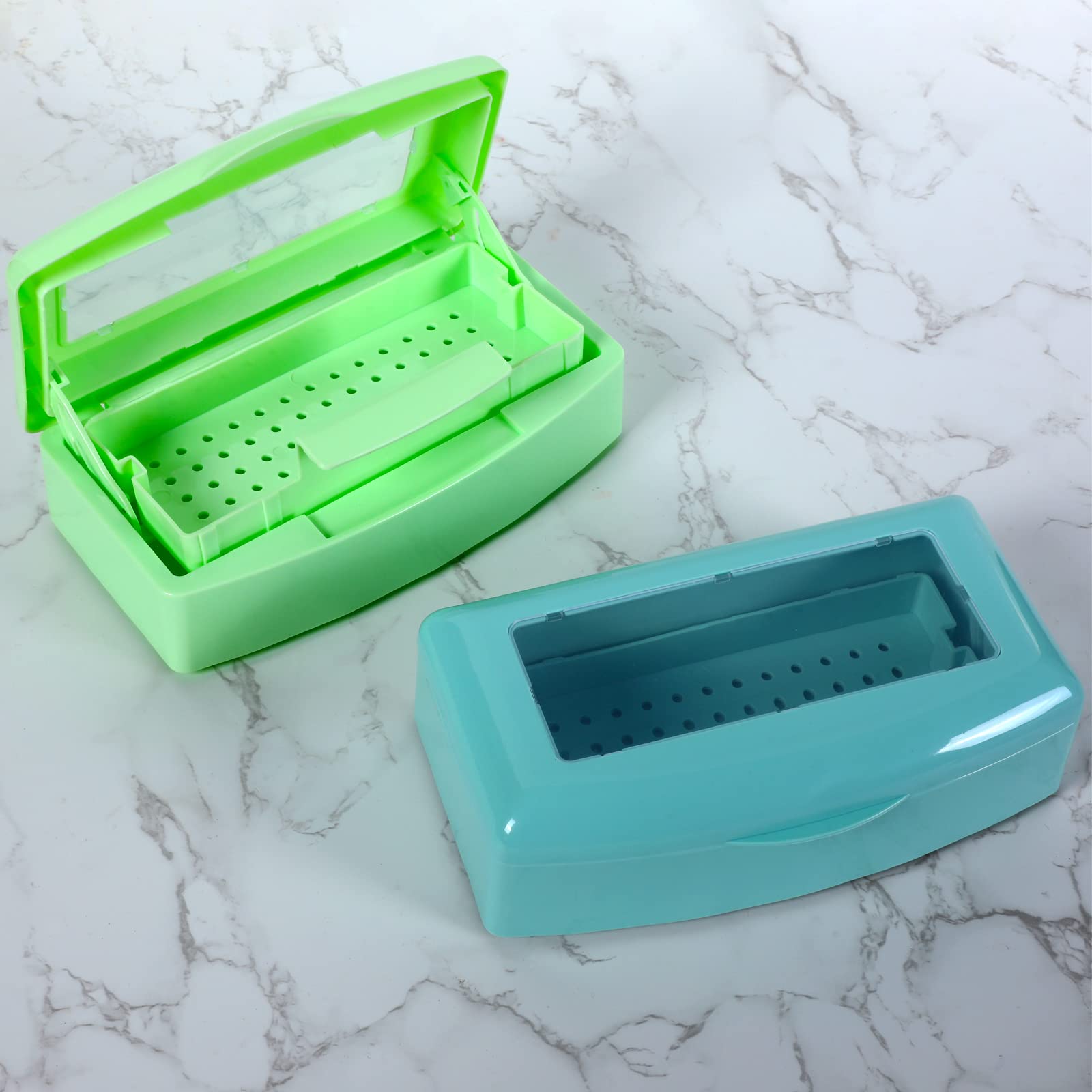 Barbicide Sterilization Tray - Plastic Disinfecting Organizer Box for Nail Tools, Tweezers & Salon Equipment - Clear Lid with Green Base | Perfect for Hair Salons, Spas & Manicure Stations