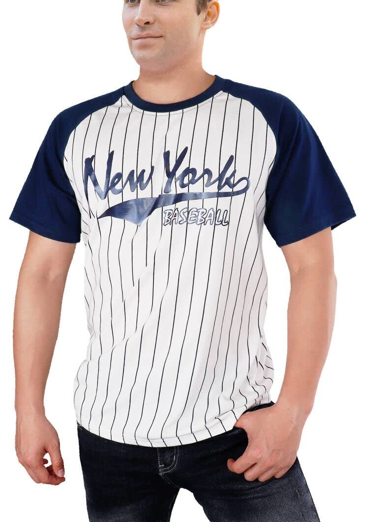Men's Baseball Fan Crewneck Raglan T-Shirt - White & Navy - Comfortable Casual Wear for Game Day & Street Style