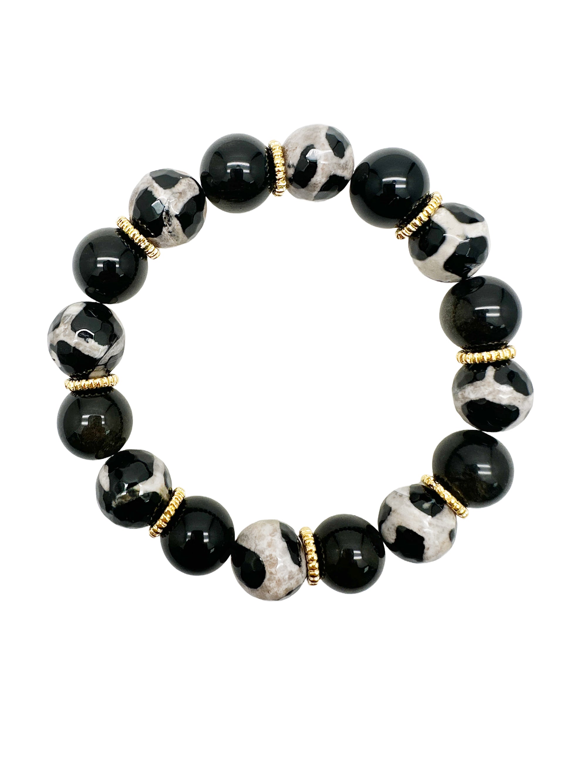 Black and White Dzi Agate Chunky Bracelet for Women – Tibetan Beaded Handmade Jewelry for Protection & Good Luck | Perfect for Meditation, Yoga, and Spiritual Healing