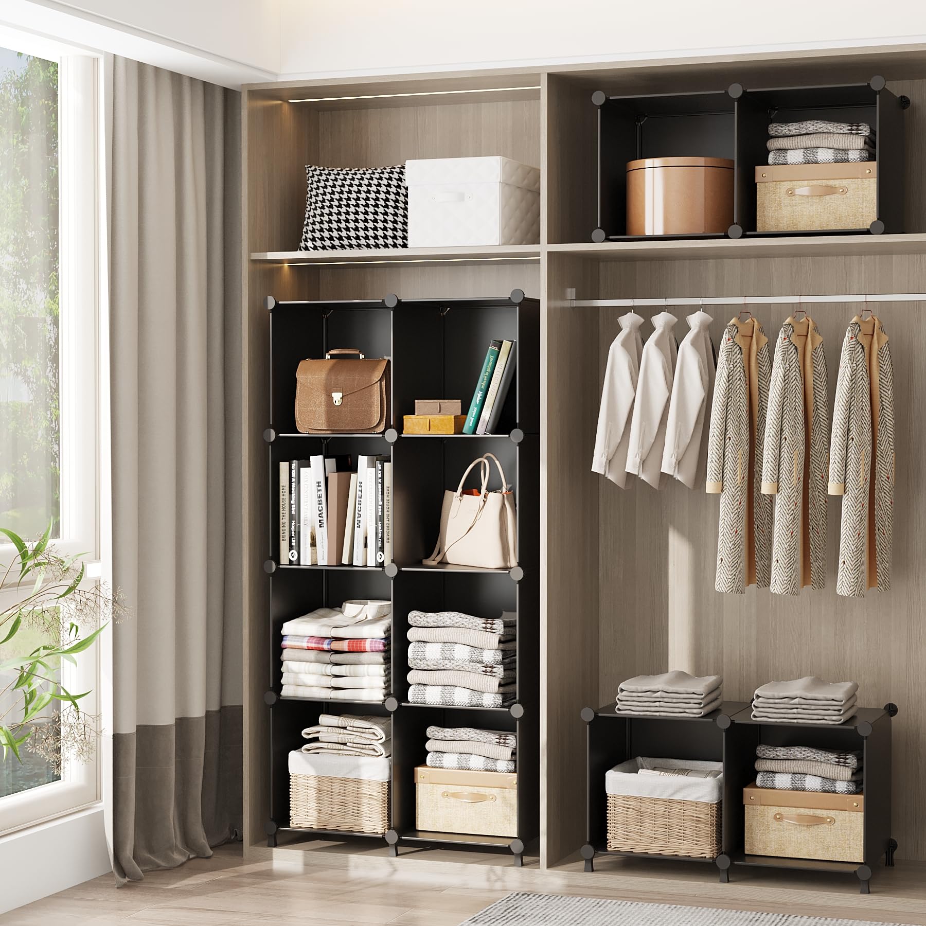 Stackable 12-Cube Storage Organizer for Closet, Bedroom & Home - Black