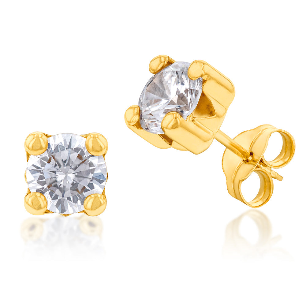 9ct Yellow Gold 5mm 4 Claw Zirconia Stud Earrings for Women - Elegant Cubic Zirconia Studs for Everyday Wear & Special Occasions