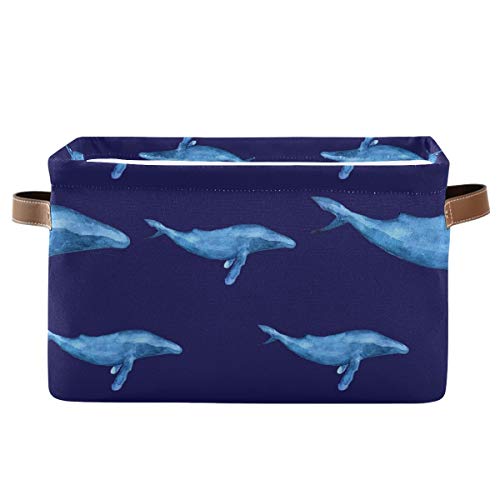 Watercolor Whale Humpback Rectangular Storage Bin with Handles - Organizer Basket for Kids Toys, Books, Laundry & Pet Supplies - Perfect for Playroom, Nursery & Home Organization