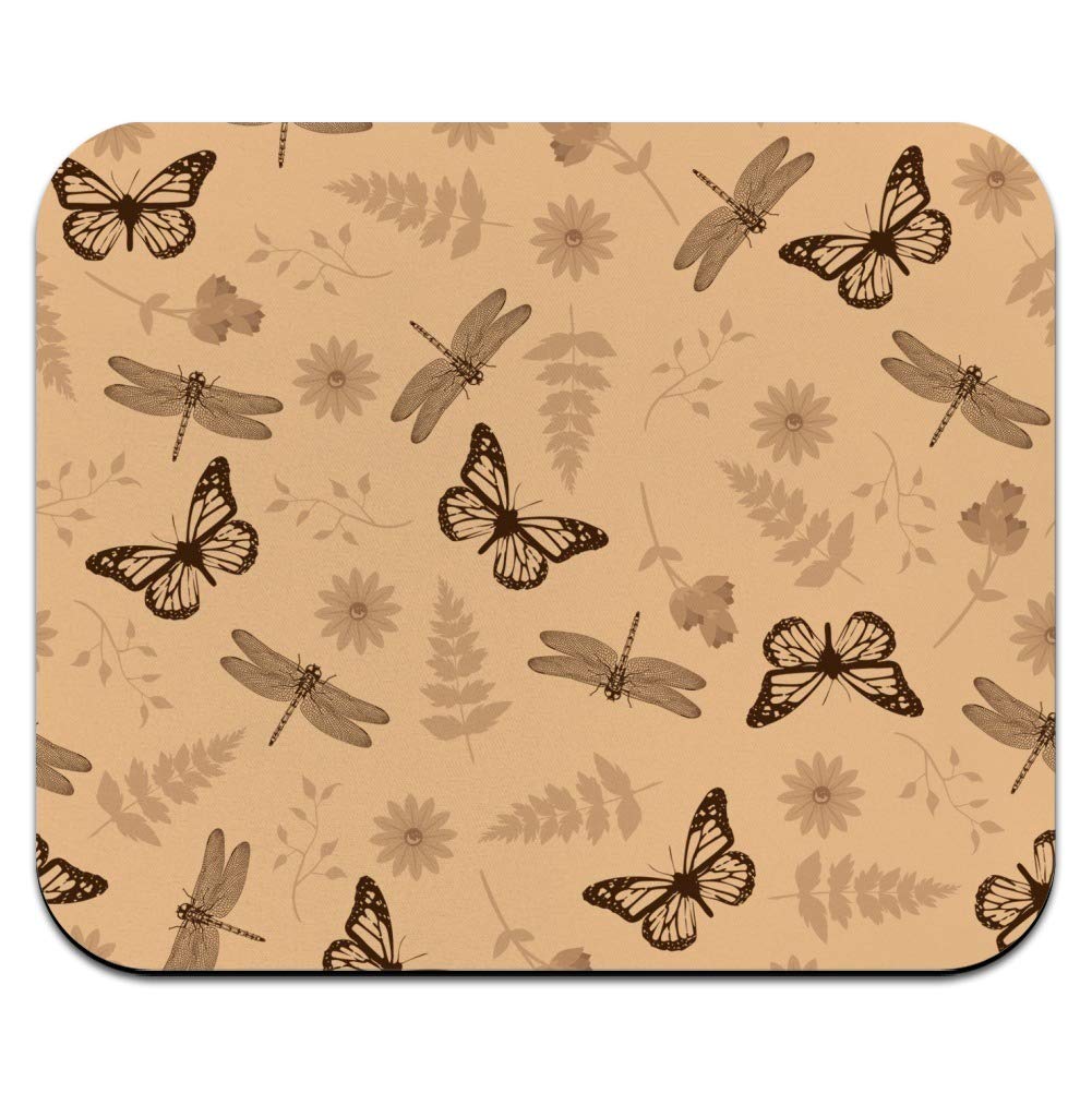 Butterflies and Dragonflies Floral Insect Design Ultra-Thin Low Profile Mouse Pad - Perfect for Office, Gaming & Home Computer Workstations