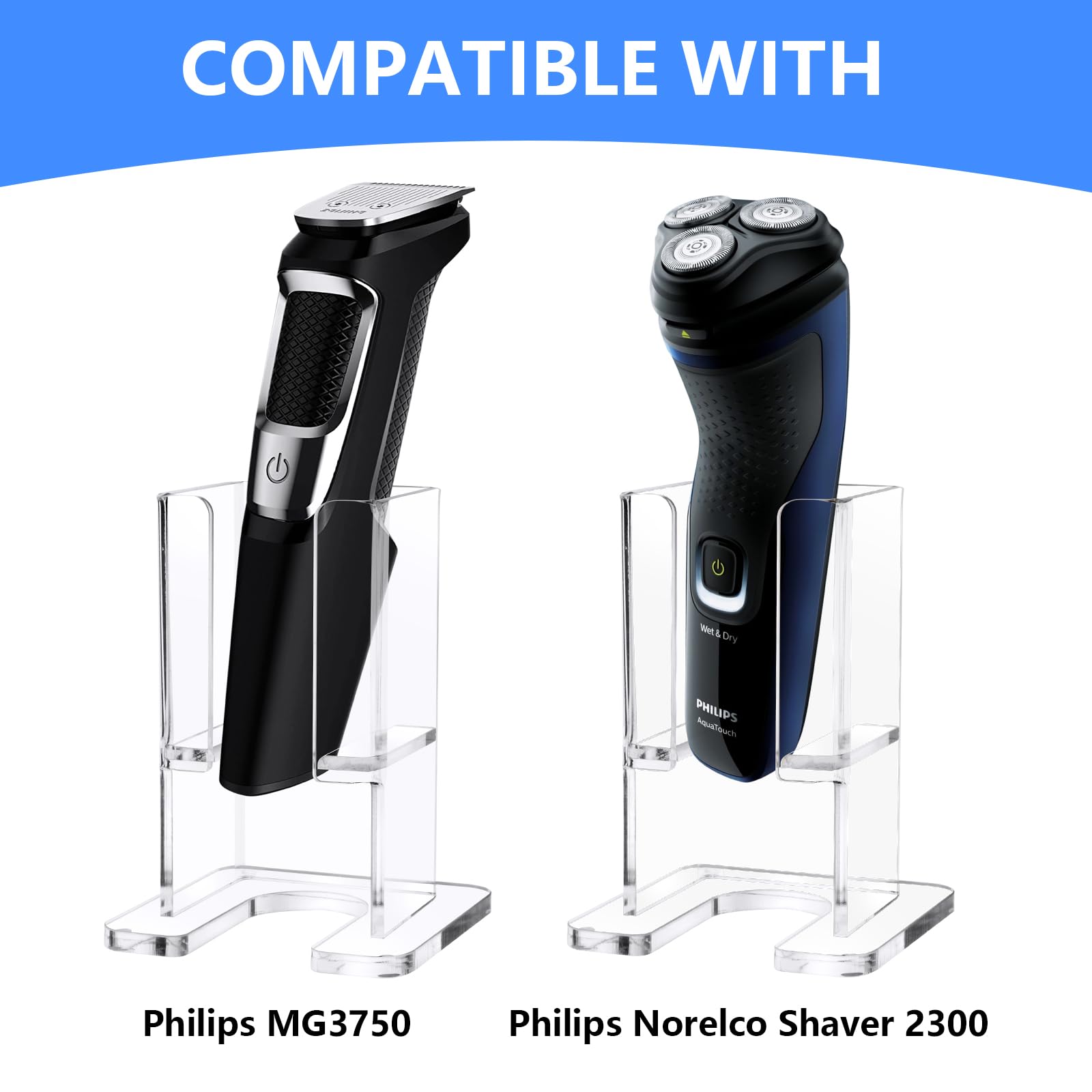 Philips Norelco Electric Shaver Stand - Universal Acrylic Shaver Holder with Base for Men's Grooming | Bathroom Storage Rack & Home Accessories | Perfect for Travel & Daily Shaving Routine