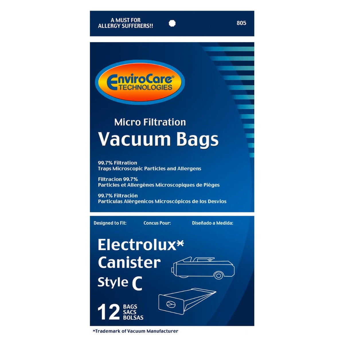 Electrolux Style C Canister Vacuum Bags - 12 Pack by EnviroCare | Compatible with Electrolux Vacuum Cleaners | Perfect for Home Cleaning, Pet Hair, and Allergen Removal