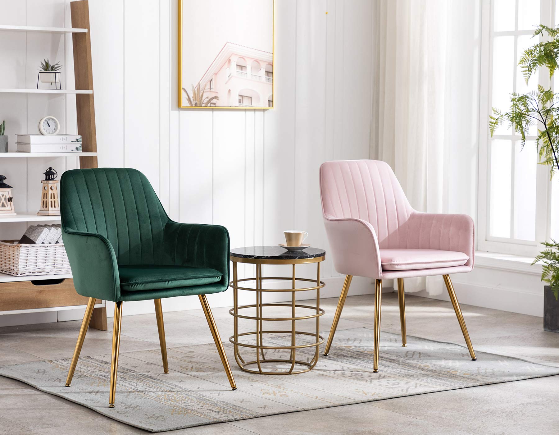 Luxury Velvet Accent Chair with Gold Metal Legs - Modern Upholstered Armchair for Living Room, Dining Room, Bedroom & Lounge - Green Velvet Club Chair for Home Decor & Guest Seating