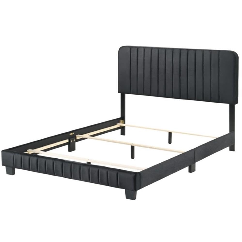 Glory Furniture Lodi Velvet Upholstered Queen Bed Frame in Black - Luxurious Modern Bedroom Furniture for Master Suite or Guest Room