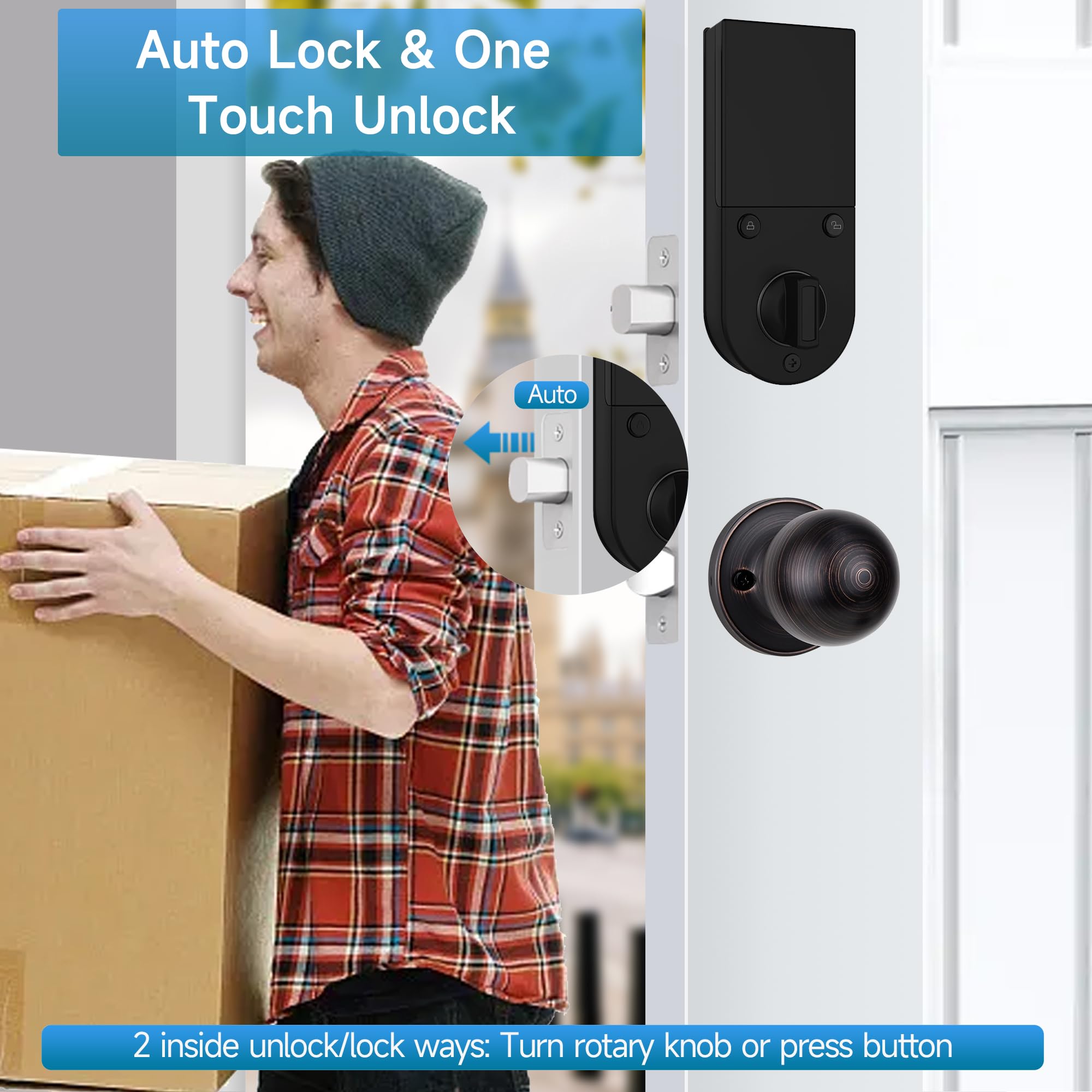 BEBASIA Smart Lock - Fingerprint Door Lock with Keypad, Keyless Entry & Auto Lock, Supports 300+ Users (Aged Bronze) - Perfect for Homes, Apartments & Offices