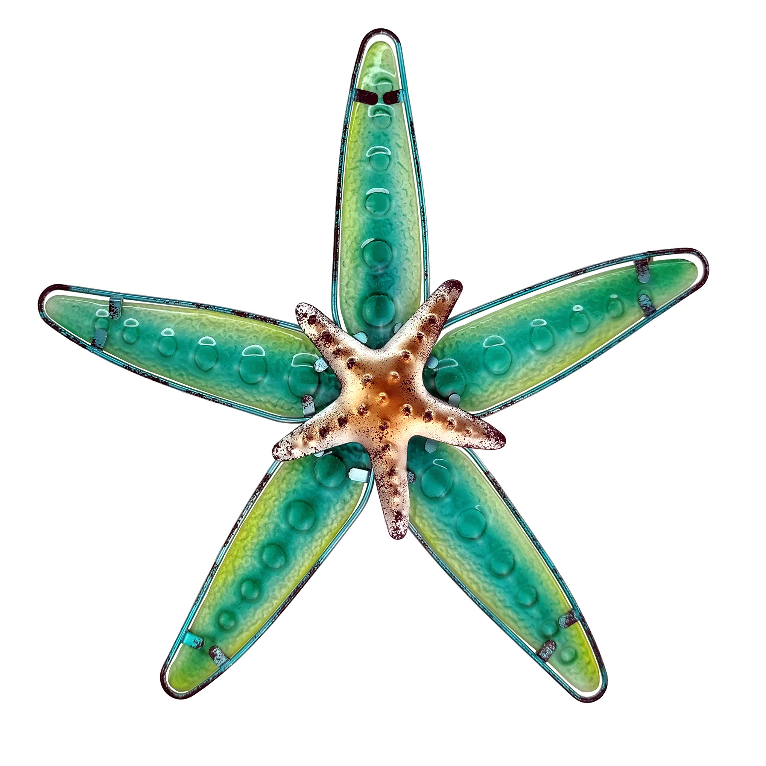 JOYBee Metal & Fused Glass Starfish Wall Art Decor - 13.25x12.75 Inch Coastal Home Decor for Living Room, Bathroom, Kitchen, Garden & Patio | Nautical Sea Life Wall Hanging for Beach House & Ocean Themed Interiors