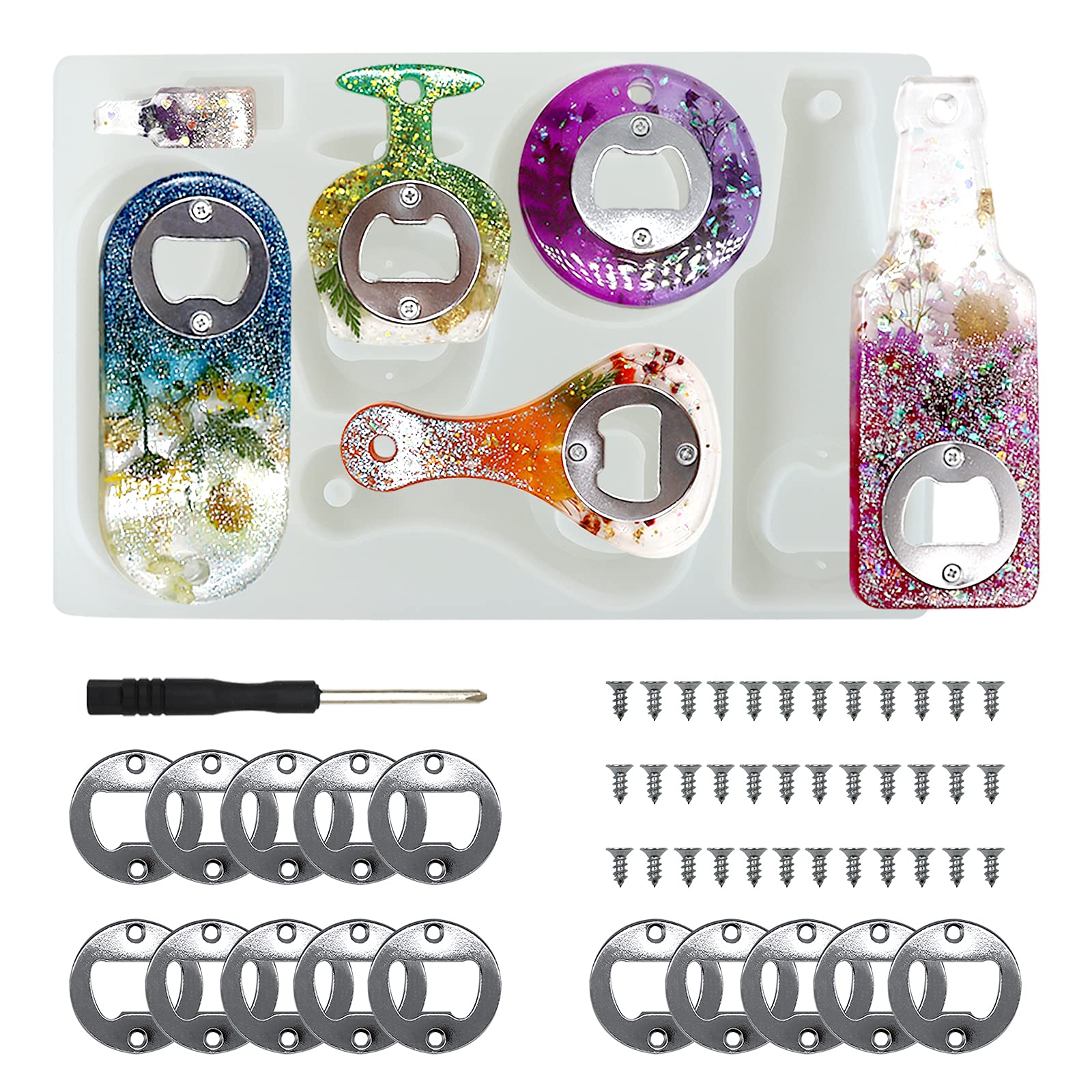 Premium Resin Bottle Opener Molds - DIY Epoxy Casting Silicone Molds for Beer Openers, Keychains & Wine Corkscrews - Complete Kit with Screwdriver & Patch - Perfect for Home Bars, DIY Jewelry Making & Unique Gifts