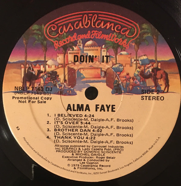Alma Faye - Doin' It LP Vinyl Record Promo (VG+ Condition) | Rare Collectible Vinyl for Music Enthusiasts & DJs